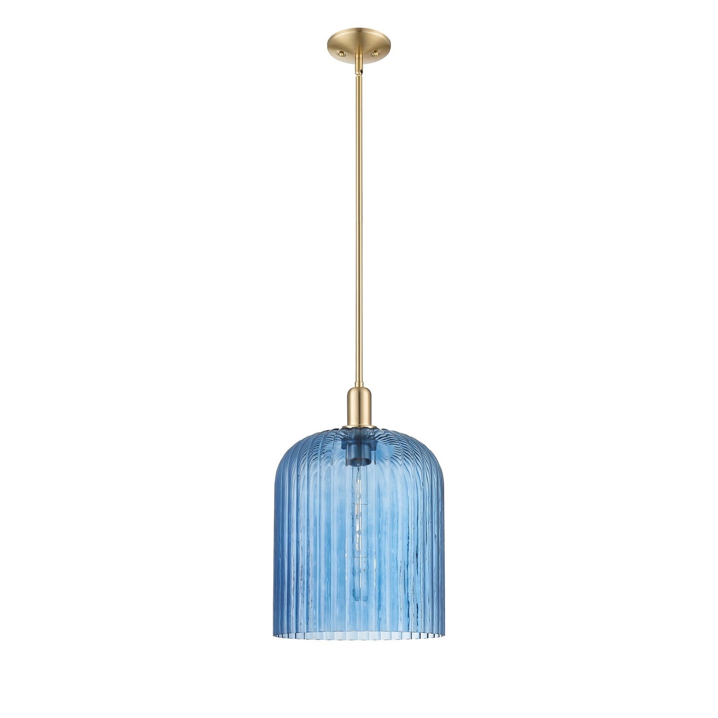 Innovations Bridal Veil 12in 1-Light Mini Pendant | Industrial Champagne Bronze Steel and Blue Ribbed Glass | Kitchen Island & | Model 716-1S-CB-G559-12BL