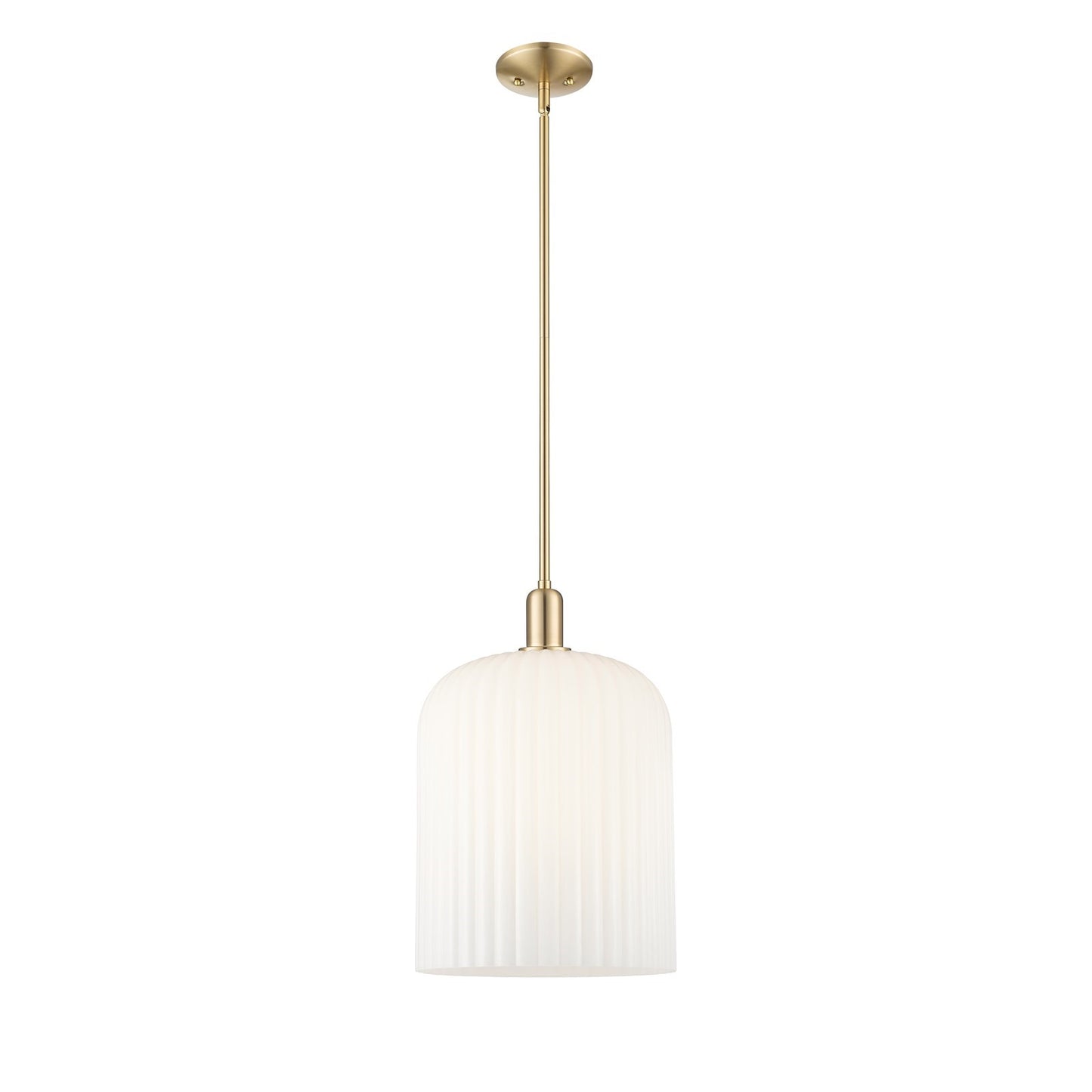 Innovations Bridal Veil 12in 1-Light Mini Pendant | Industrial Champagne Bronze Steel and Gloss White Ribbed Glass | Kitchen | Model 716-1S-CB-G559-12GWH