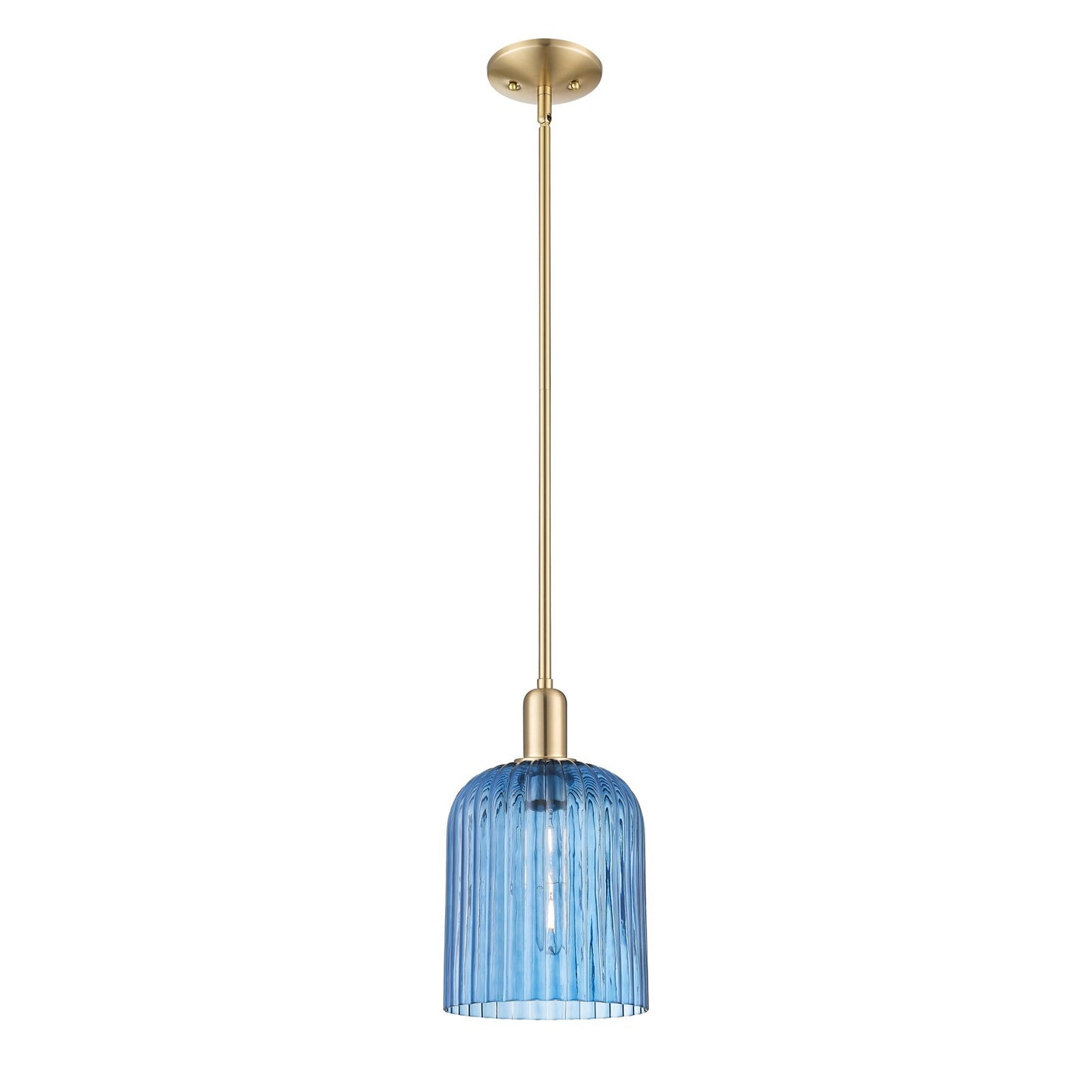 Innovations Bridal Veil 8in 1-Light Mini Pendant | Industrial Champagne Bronze Steel and Princess Blue Ribbed Glass | Kitchen | Model 716-1S-CB-G559-8BL