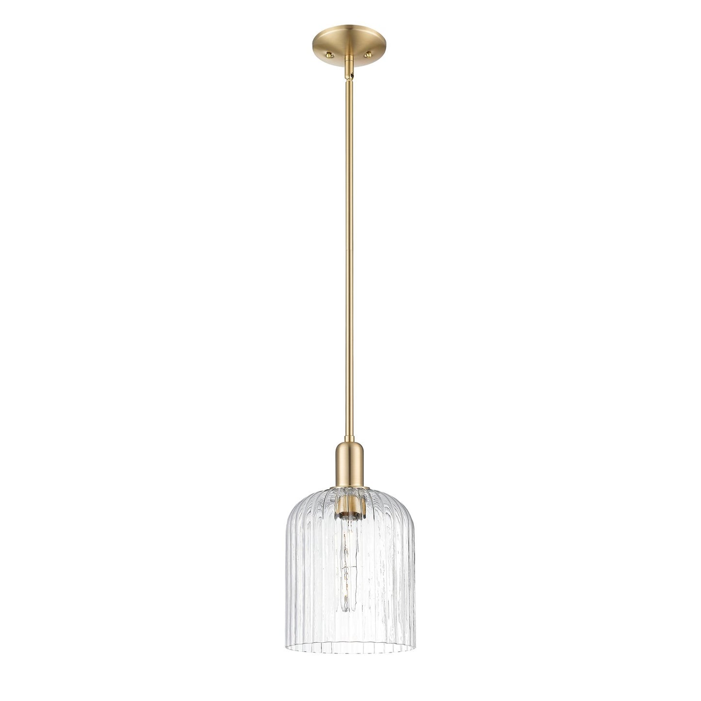Innovations Bridal Veil 8in 1-Light Mini Pendant | Industrial Champagne Bronze Steel and Clear Ribbed Glass | Kitchen Island & | Model 716-1S-CB-G559-8CL