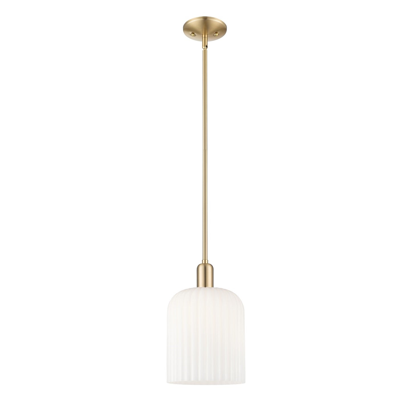 Innovations Bridal Veil 8in 1-Light Mini Pendant | Industrial Champagne Bronze Steel and Gloss White Ribbed Glass | Kitchen | Model 716-1S-CB-G559-8GWH