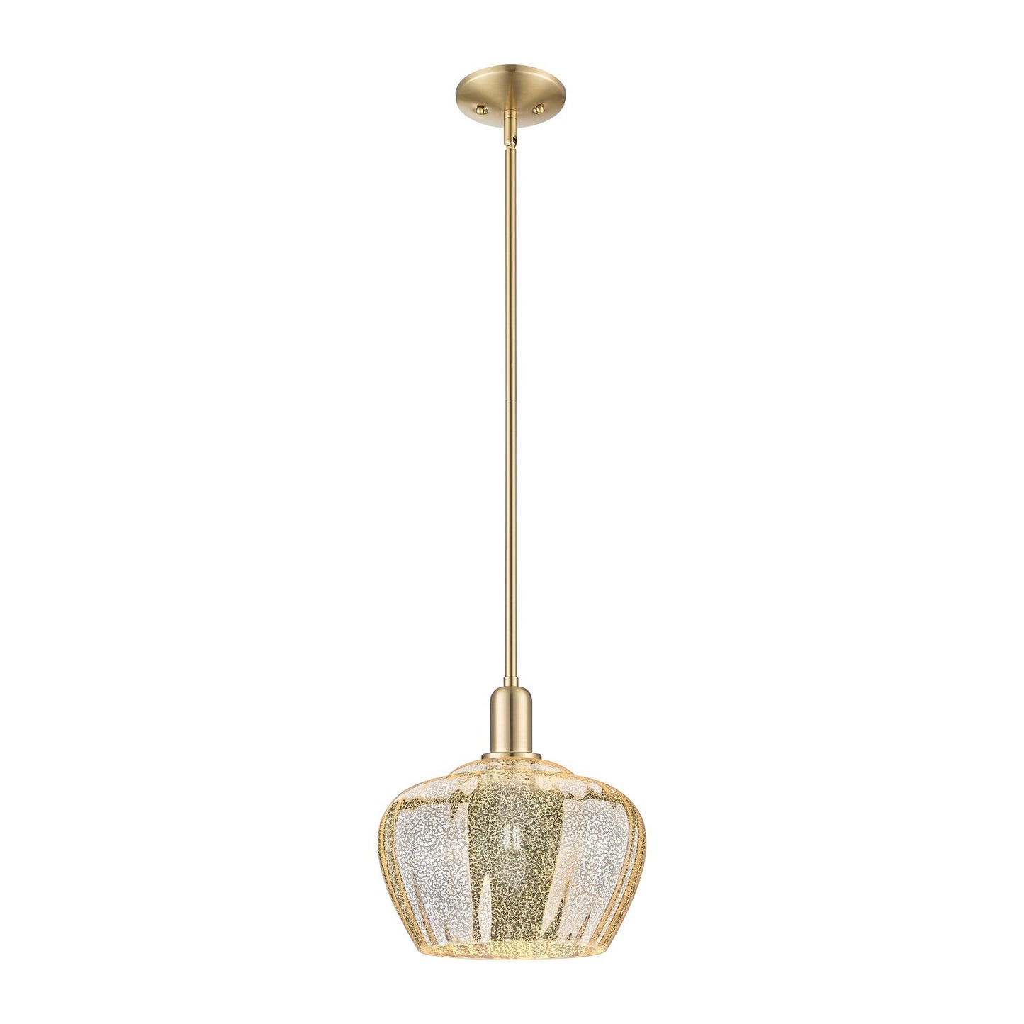 Innovations Fenton 11in 1-Light Mini Pendant | Industrial Champagne Bronze Steel and Mercury Ribbed Glass | Kitchen Island & | Model 716-1S-CB-G96-L