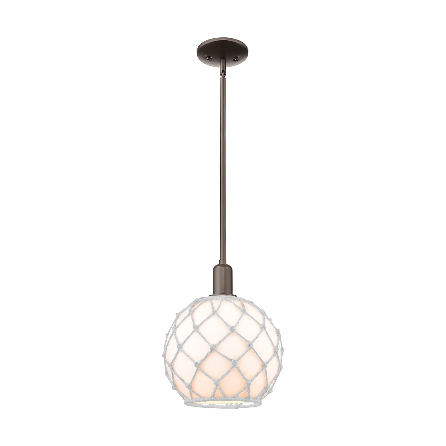 Innovations Farmhouse Rope 10in 1-Light Mini Pendant | Industrial Oil Rubbed Bronze and White Glass Rope Shade | Kitchen | Model 716-1S-OB-G121-10RW