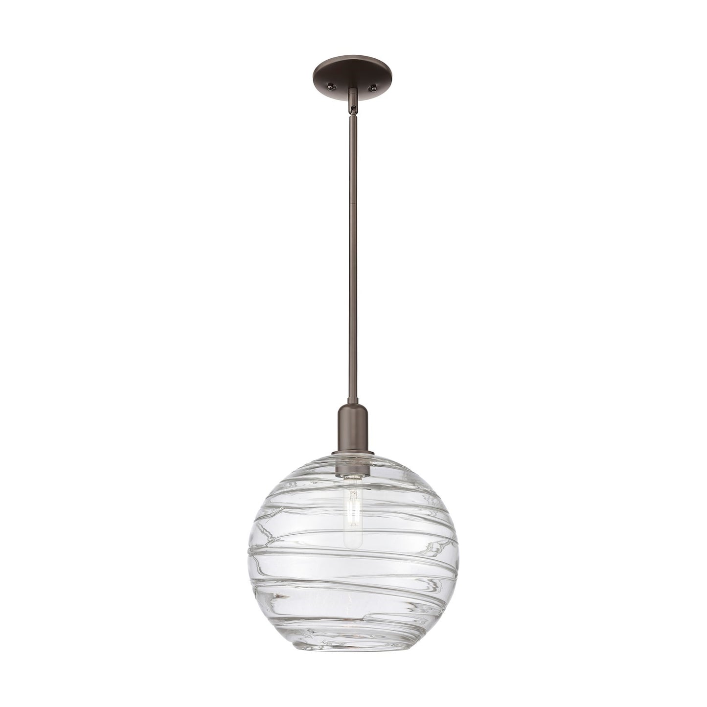 Innovations Athens Deco Swirl 12in 1-Light Mini Pendant | Industrial Oil Rubbed Bronze Steel and Clear Deco Swirl Glass | Model 716-1S-OB-G1213-12CL