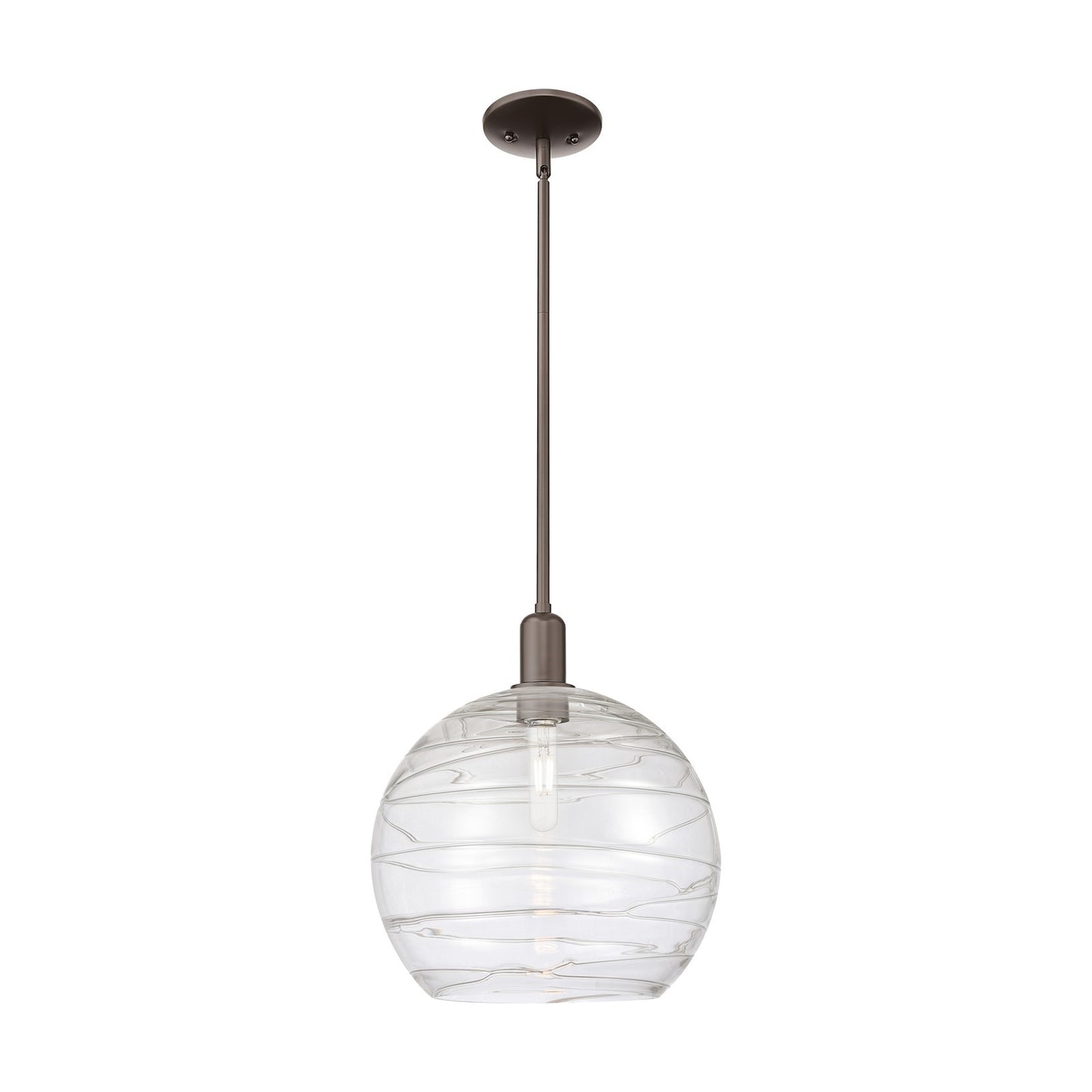 Innovations Athens Deco Swirl 14in 1-Light Mini Pendant | Industrial Oil Rubbed Bronze and Clear Deco Swirl Glass | Kitchen | Model 716-1S-OB-G1213-14CL