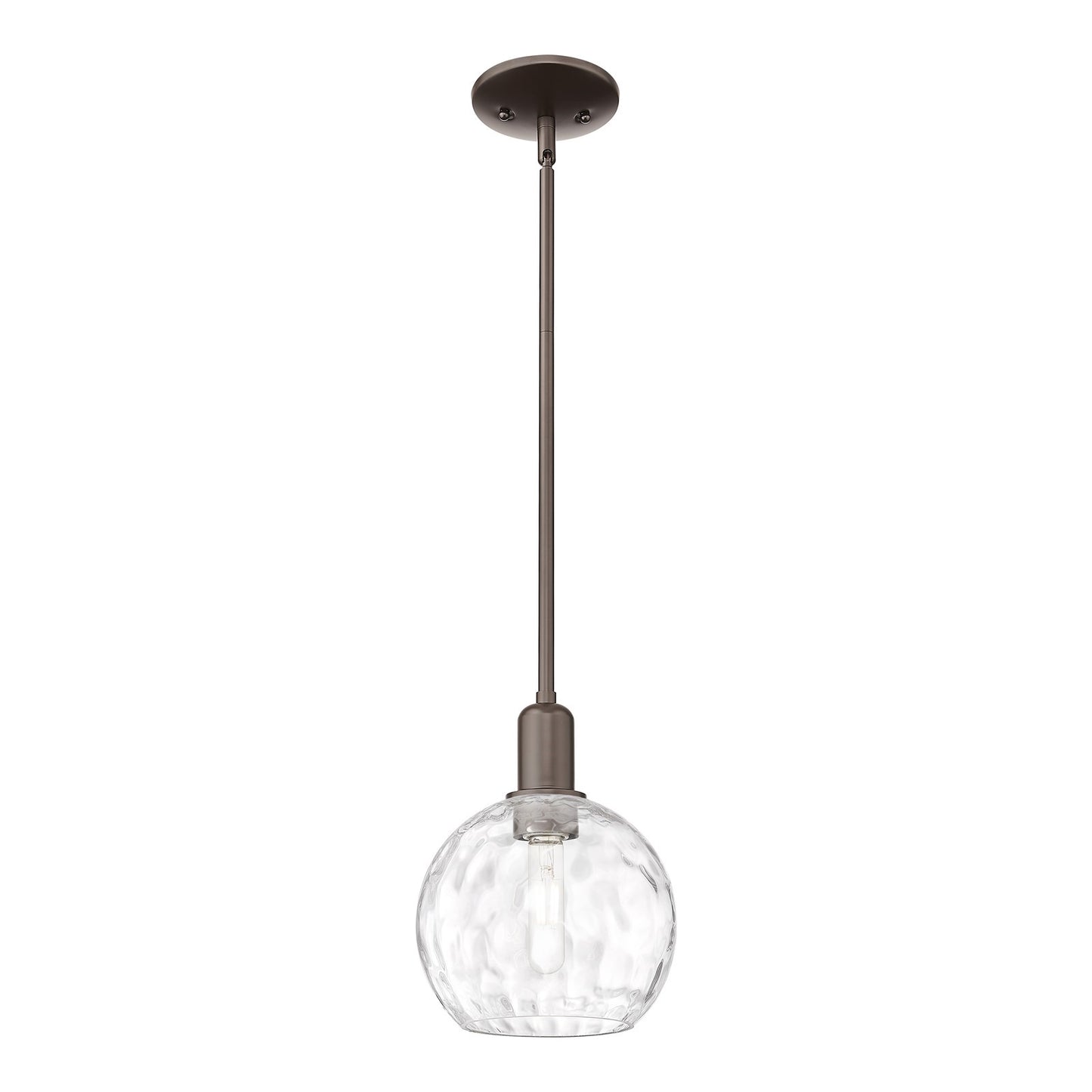 Innovations Athens Water Glass 8in 1-Light Mini Pendant | Industrial Oil Rubbed Bronze Steel and Clear Glass | Kitchen Island & | Model 716-1S-OB-G1215-8