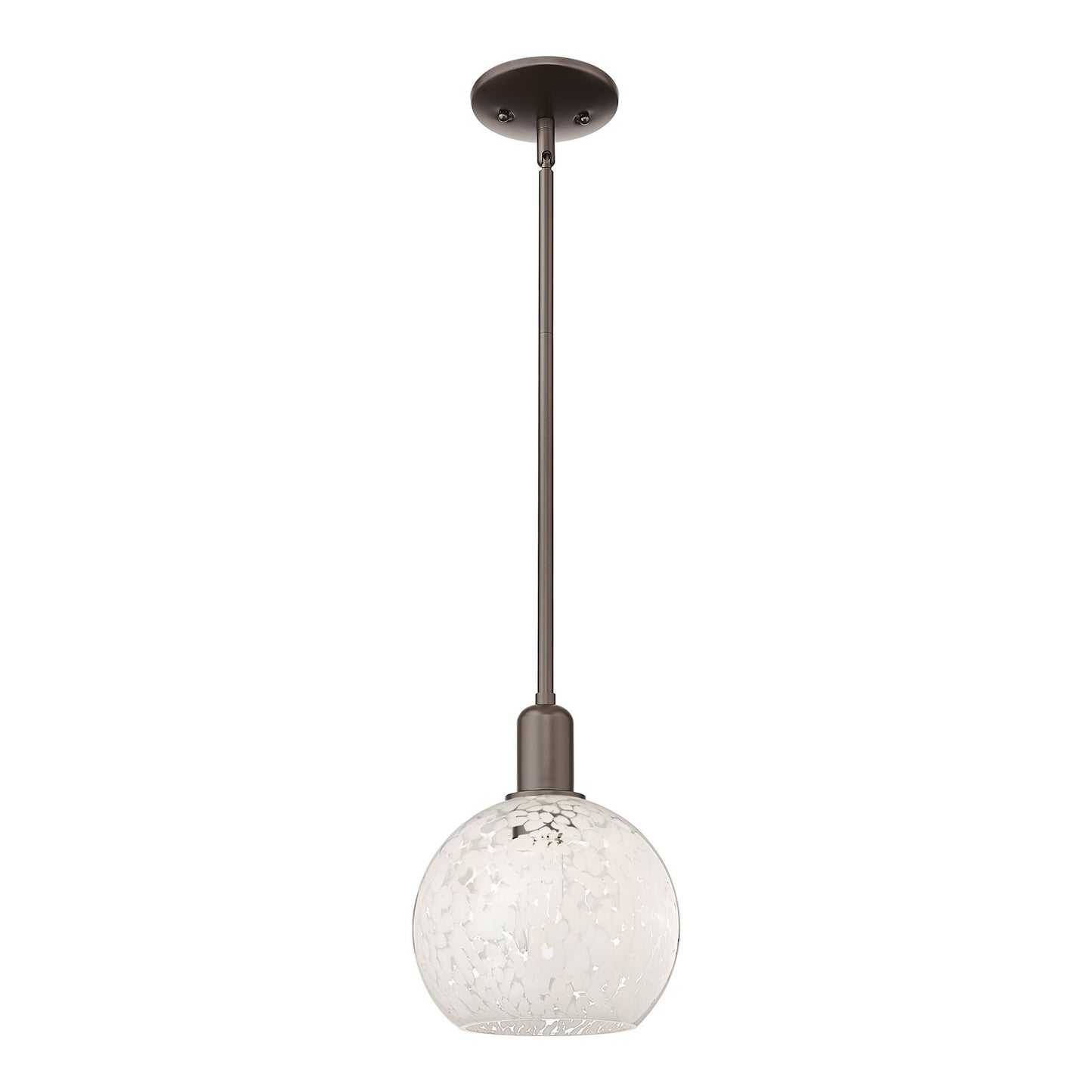 Innovations Lighting White Mouchette 8in 1-Light Mini Pendant | Industrial Oil Rubbed Bronze Steel and White Mouchette Glass | Model 716-1S-OB-G1216-8WM