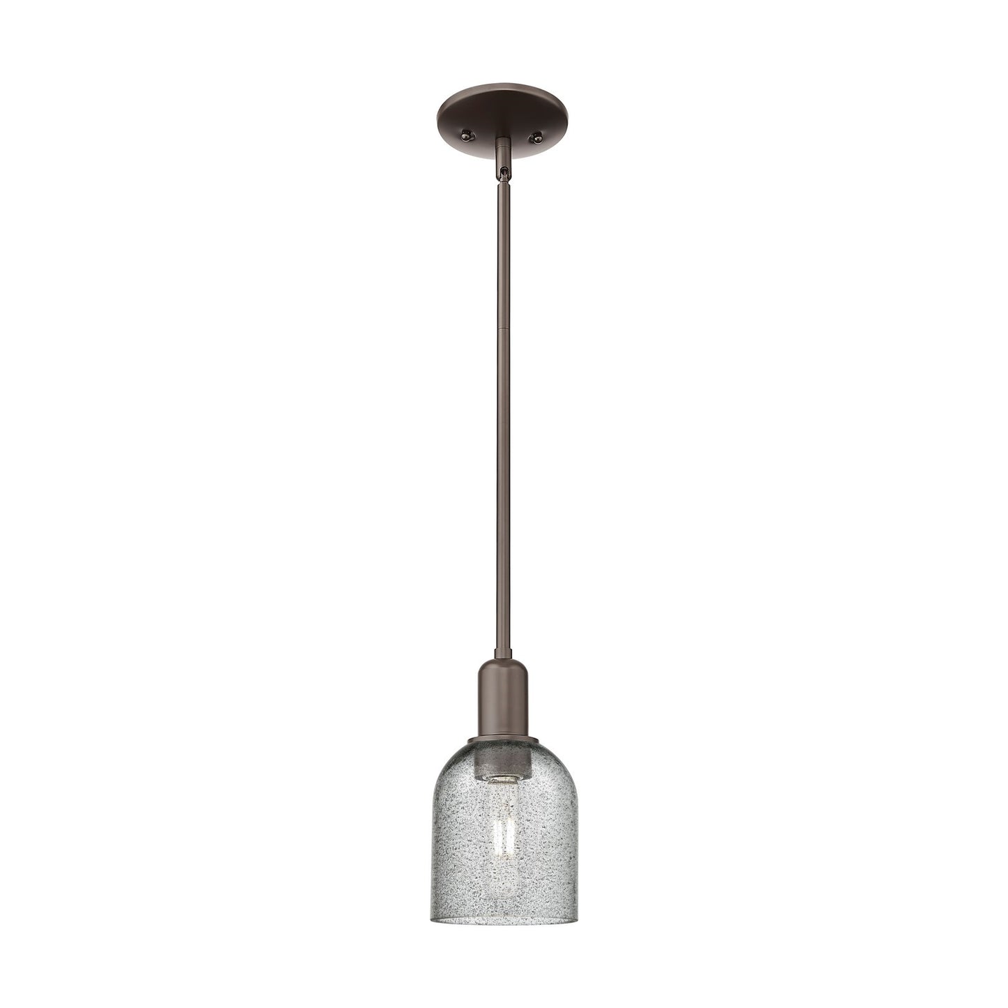 Innovations Caledonia 5in 1-Light Mini Pendant | Industrial Oil Rubbed Bronze Steel and Charcoal Glass | Kitchen Island & Dining | Model 716-1S-OB-G257
