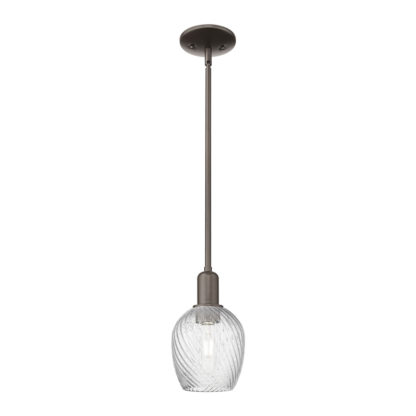 Innovations Salina 6in 1-Light Mini Pendant | Industrial Oil Rubbed Bronze Steel and Clear Spiral Fluted Glass | Kitchen Island & | Model 716-1S-OB-G292