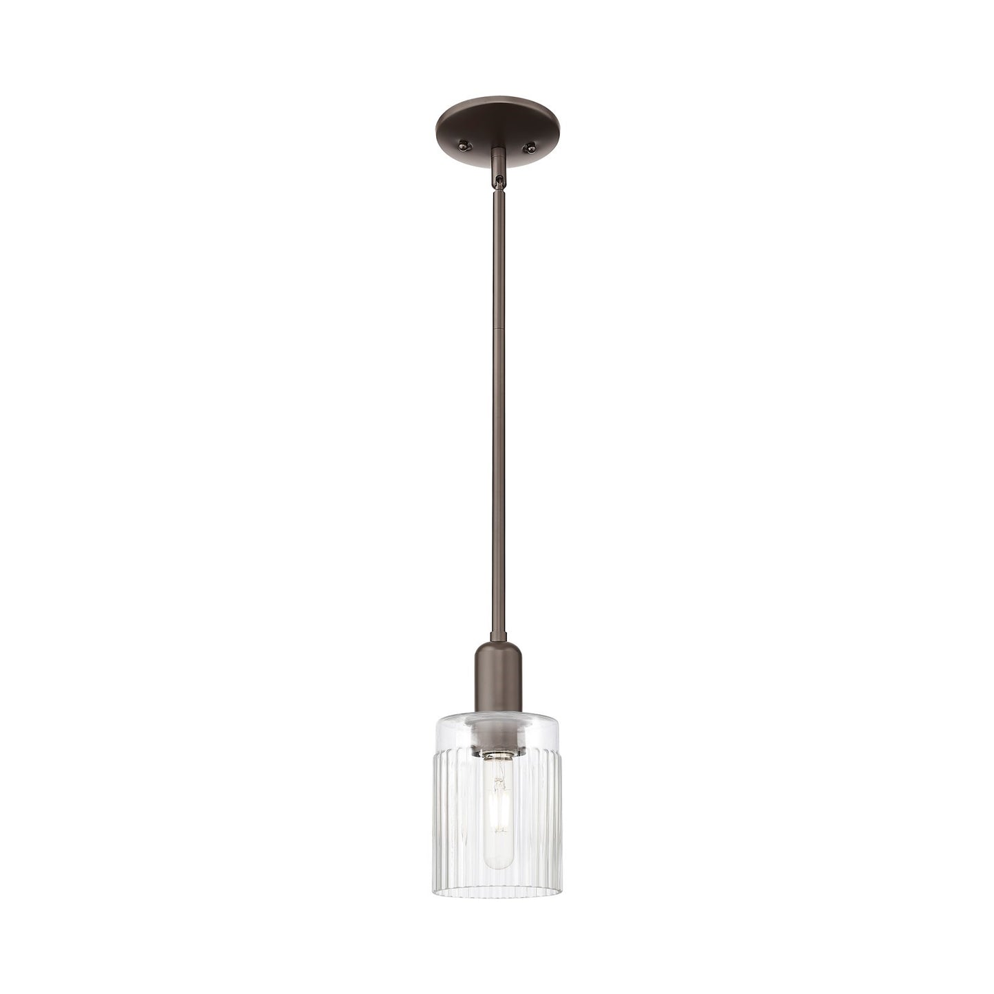 Innovations Hadley 1-Light 4.5in Mini Pendant | Industrial Oil Rubbed Bronze Steel and Clear Ribbed Glass | Kitchen Island & Dining | Model 716-1S-OB-G342