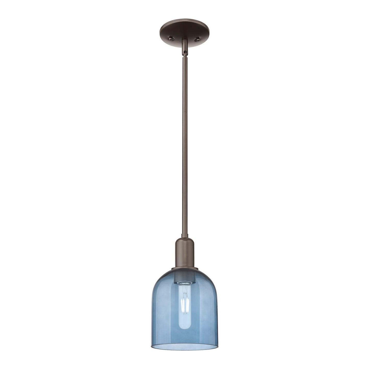 Innovations Bella 6in 1-Light Mini Pendant | Industrial Oil Rubbed Bronze Steel and Blue Glass | Kitchen Island & Dining Room | Model 716-1S-OB-G558-6BL