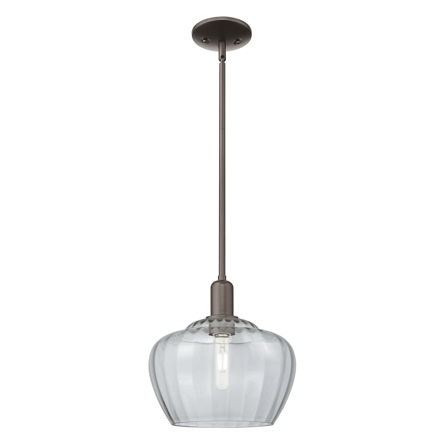 Innovations Fenton 11in 1-Light Mini Pendant | Industrial Oil Rubbed Bronze Steel and Clear Ribbed Glass | Kitchen Island & Dining | Model 716-1S-OB-G92-L