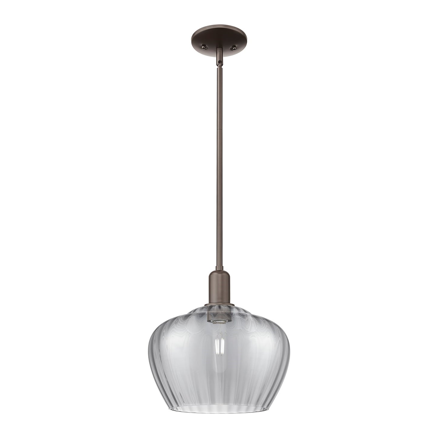 Innovations Fenton 11in 1-Light Mini Pendant | Industrial Oil Rubbed Bronze Steel and Light Smoke Ribbed Glass | Kitchen Island & | Model 716-1S-OB-G93-L