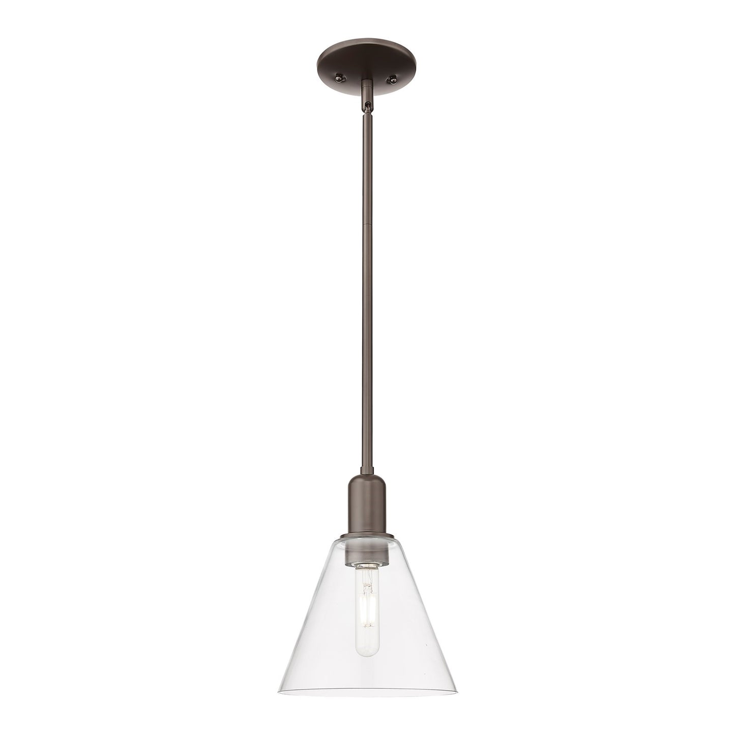 Innovations Berkshire Glass 8in 1-Light Mini Pendant | Industrial Oil Rubbed Bronze Steel and Clear Glass | Kitchen Island & | Model 716-1S-OB-GBC-82