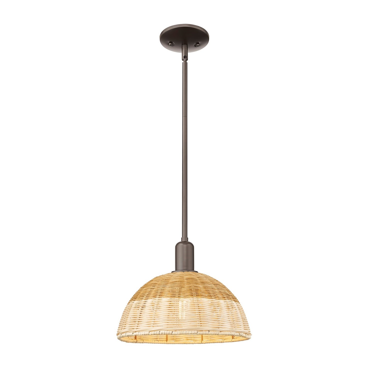 Innovations Ballston Dome 12in 1-Light Mini Pendant | Farmhouse Oil Rubbed Bronze and Natural Fiber Dome | Kitchen Island & | Model 716-1S-OB-NBD2-12-NAT