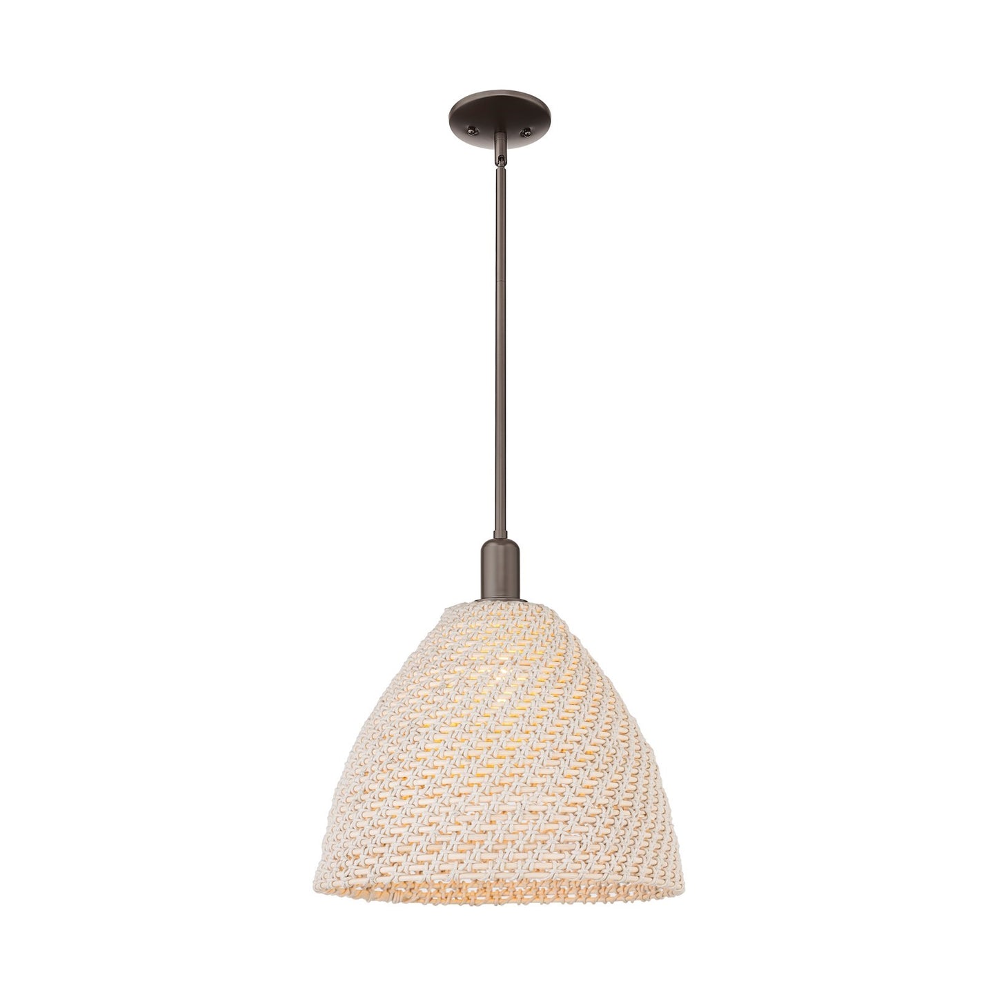 Innovations Woven Rattan 16in 1-Light Mini Pendant | Industrial Oil Rubbed Bronze and Natural Fiber Dome Shade | Kitchen | Model 716-1S-OB-RBD-16-NAT