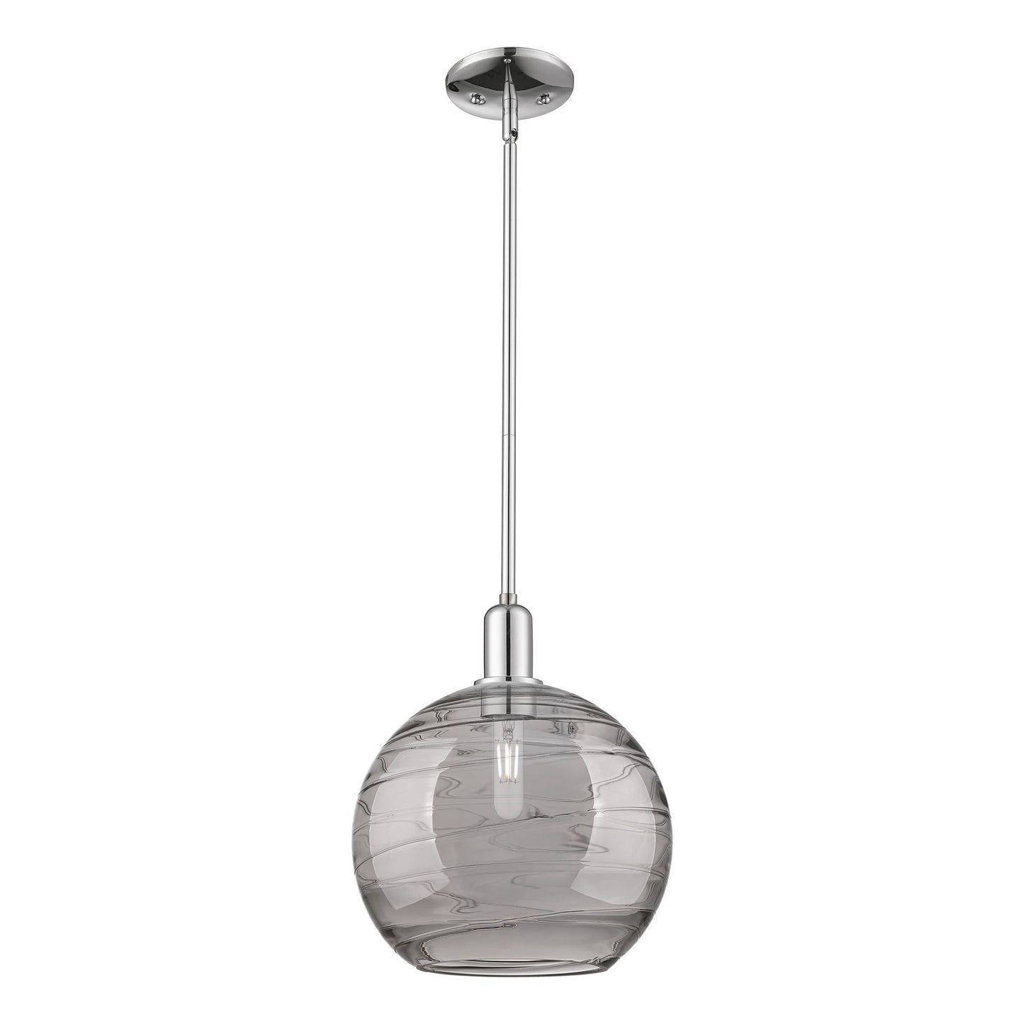 Innovations Athens Deco Swirl 12in 1-Light Mini Pendant | Industrial Polished Chrome and Light Smoke Glass | Kitchen Island & | Model 716-1S-PC-G1213-12SM
