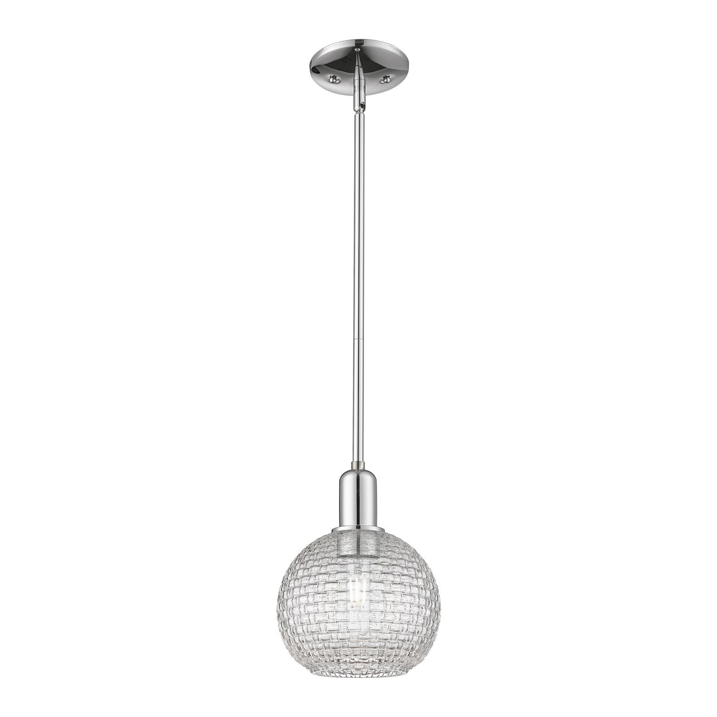 Innovations Athens 8in 1-Light Mini Pendant | Industrial Polished Chrome and Clear Basket Weave Glass | Kitchen Island & | Model 716-1S-PC-G122C-8CL