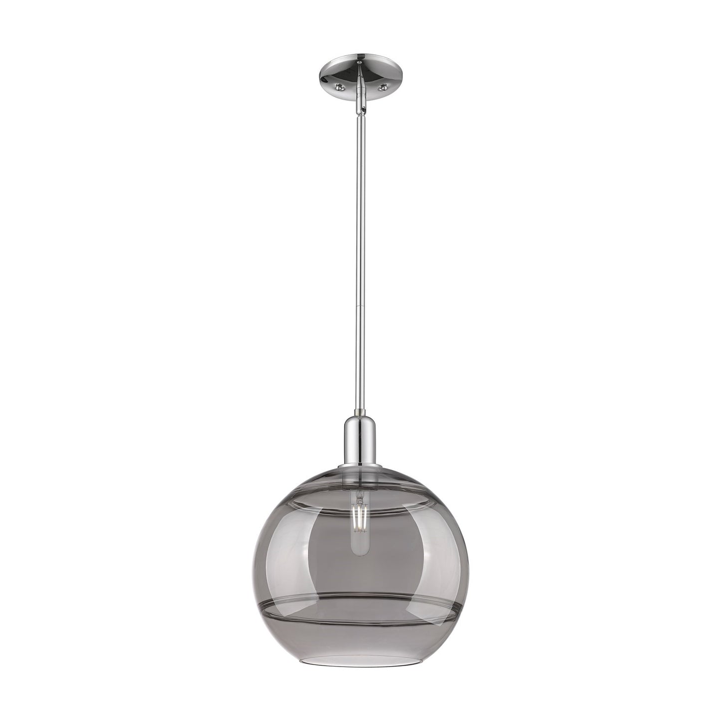 Innovations Rochester 12in 1-Light Mini Pendant | Industrial Polished Chrome and Light Smoke Glass | Kitchen Island & Dining | Model 716-1S-PC-G556-12SM