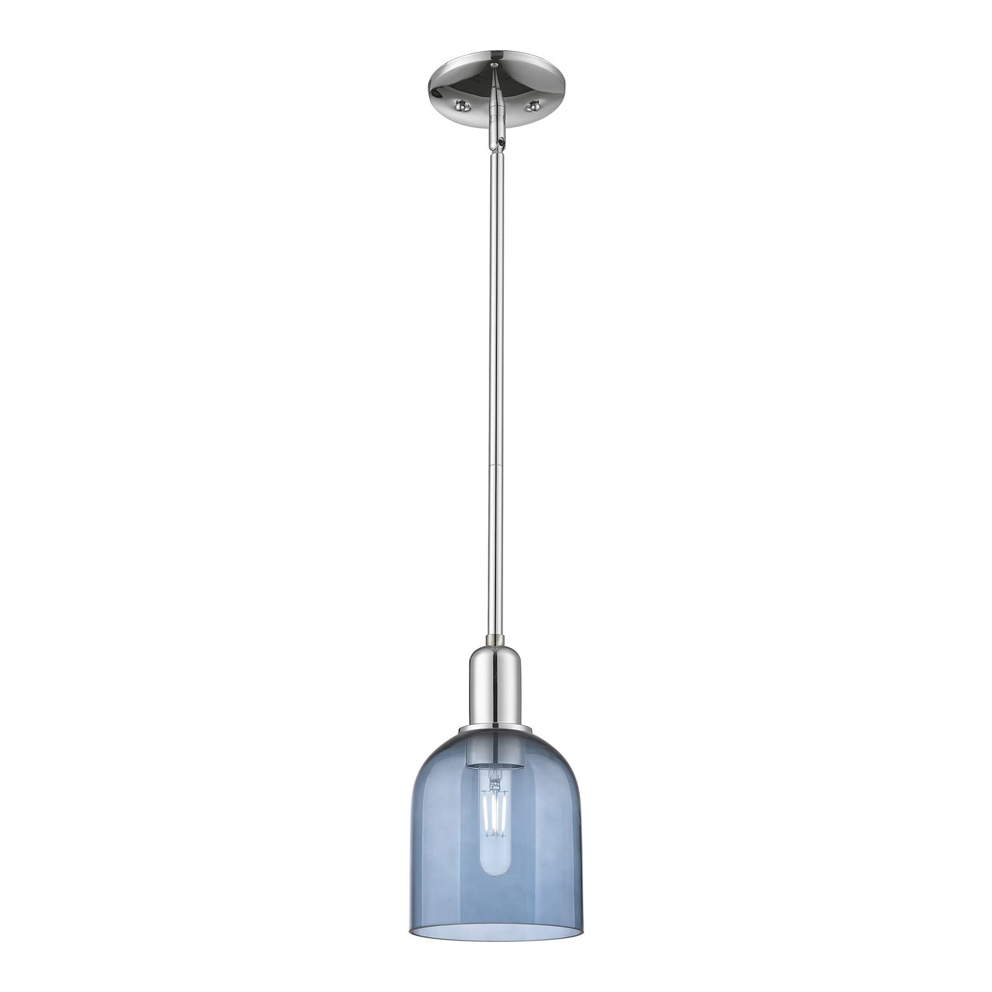 Innovations Bella 6in 1-Light Mini Pendant | Industrial Modern Polished Chrome and Blue Glass | Kitchen Island & Dining Room | Model 716-1S-PC-G558-6BL