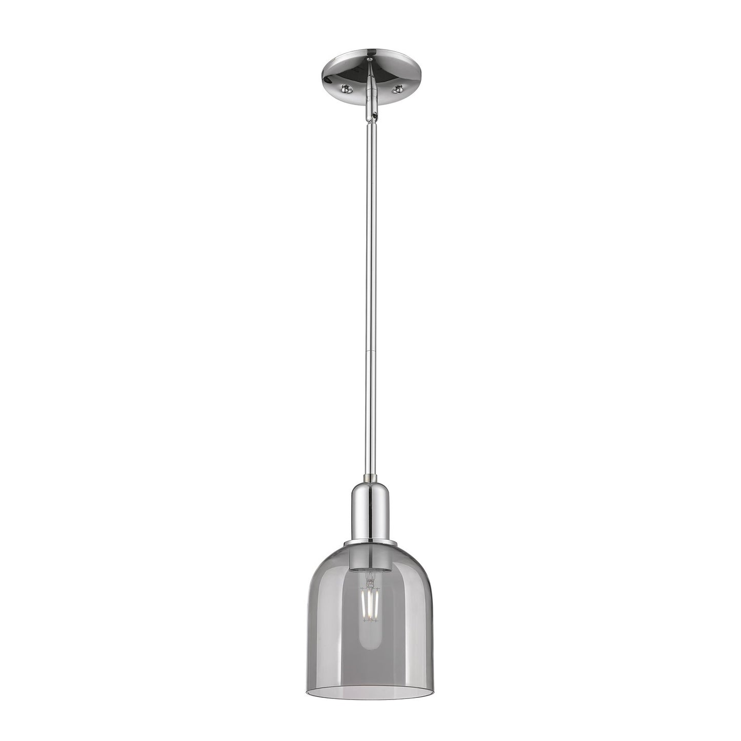 Innovations Bella 5.5in 1-Light Mini Pendant | Industrial Polished Chrome and Light Smoke Bell Glass | Kitchen Island & Dining | Model 716-1S-PC-G558-6SM