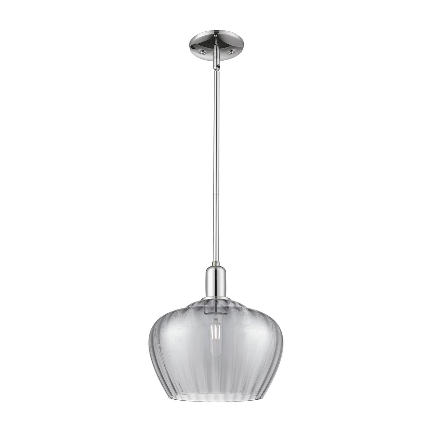Innovations Fenton 11in 1-Light Mini Pendant | Industrial Polished Chrome and Light Smoke Ribbed Glass | Kitchen Island & Dining | Model 716-1S-PC-G93-L