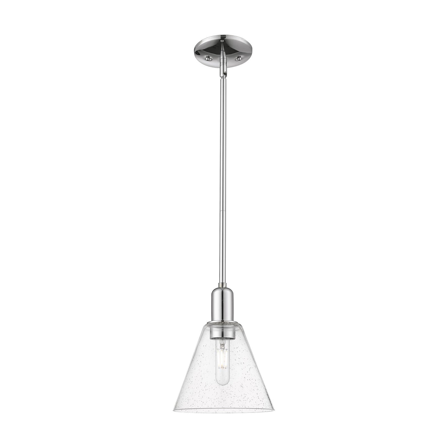 Innovations Berkshire Glass 8in 1-Light Mini Pendant | Industrial Polished Chrome Steel and Seedy Glass | Kitchen Island & Dining | Model 716-1S-PC-GBC-84