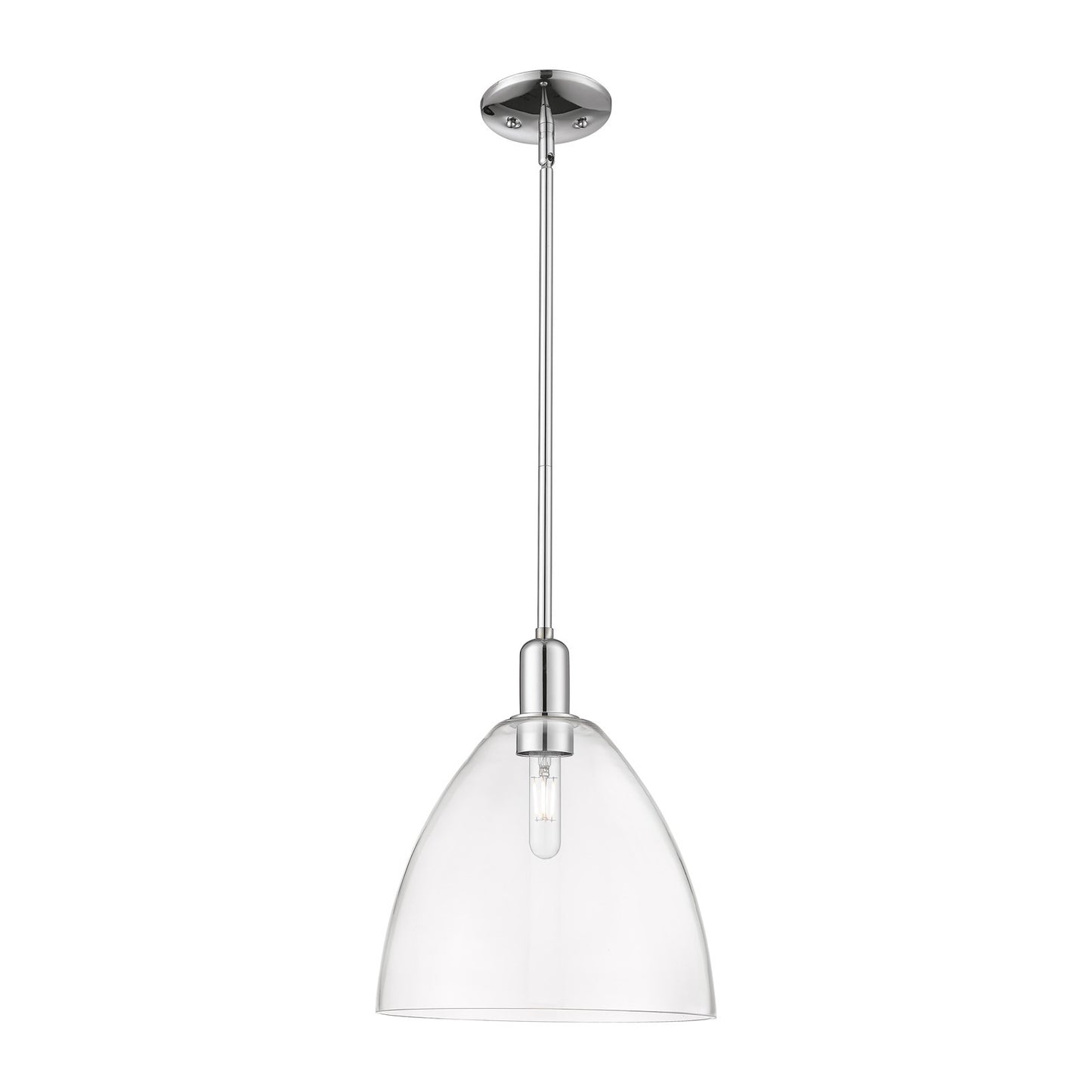 Innovations Bristol 12in 1-Light Mini Pendant | Industrial Polished Chrome Steel and Clear Glass | Kitchen Island & Dining Room | Model 716-1S-PC-GBD-122