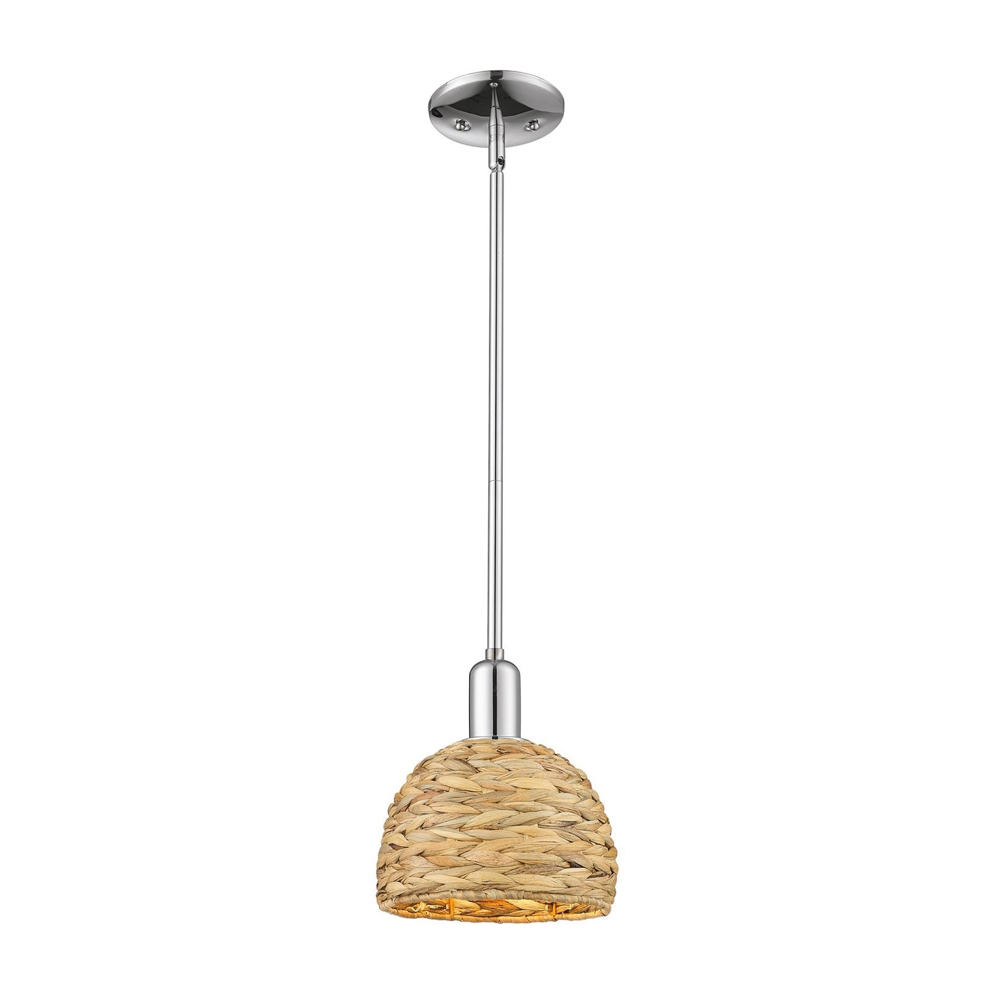 Innovations Woven Rattan 8in 1-Light Mini Pendant | Rustic Farmhouse Polished Chrome and Natural Woven Rattan | Kitchen Island | Model 716-1S-PC-RBD-8-NAT