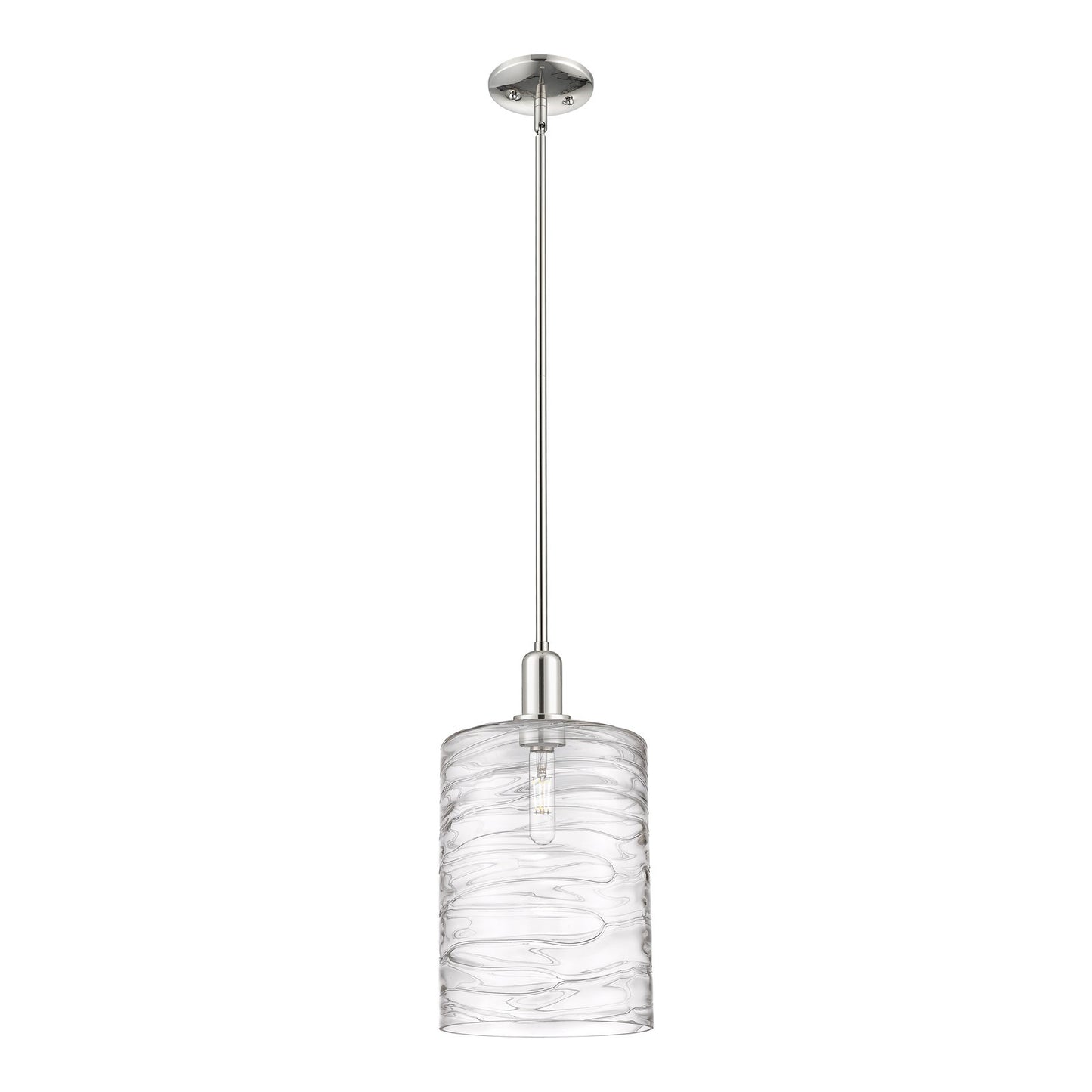 Innovations Cobbleskill 9in 1-Light Mini Pendant | Industrial Polished Nickel and Deco Swirl Clear Glass | Kitchen Island & | Model 716-1S-PN-G1113-L