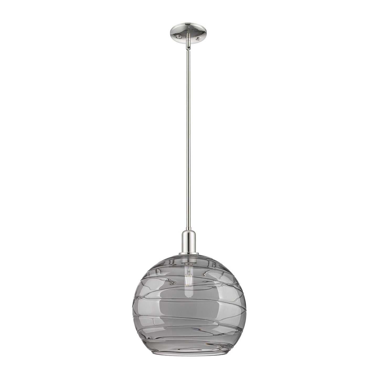 Innovations Athens Deco Swirl 14in 1-Light Mini Pendant | Industrial Polished Nickel and Light Smoke Glass | Kitchen Island | Model 716-1S-PN-G1213-14SM