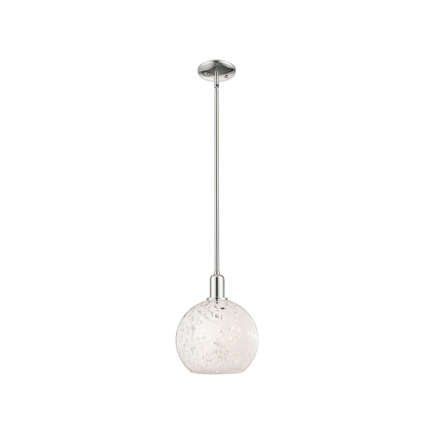 Innovations Lighting White Mouchette 10in 1-Light Mini Pendant | Industrial Polished Nickel Steel and White Glass | Kitchen | Model 716-1S-PN-G1216-10WM