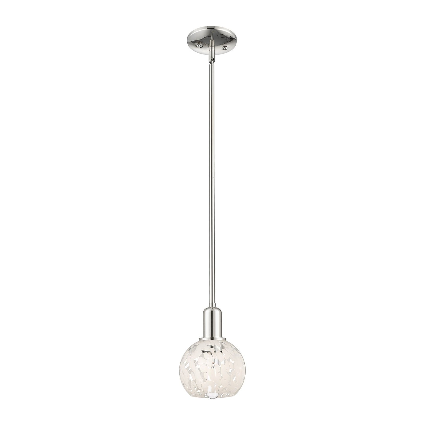 Innovations Lighting White Mouchette 6in 1-Light Mini Pendant | Industrial Polished Nickel and White Mouchette Glass | Kitchen | Model 716-1S-PN-G1216-6WM