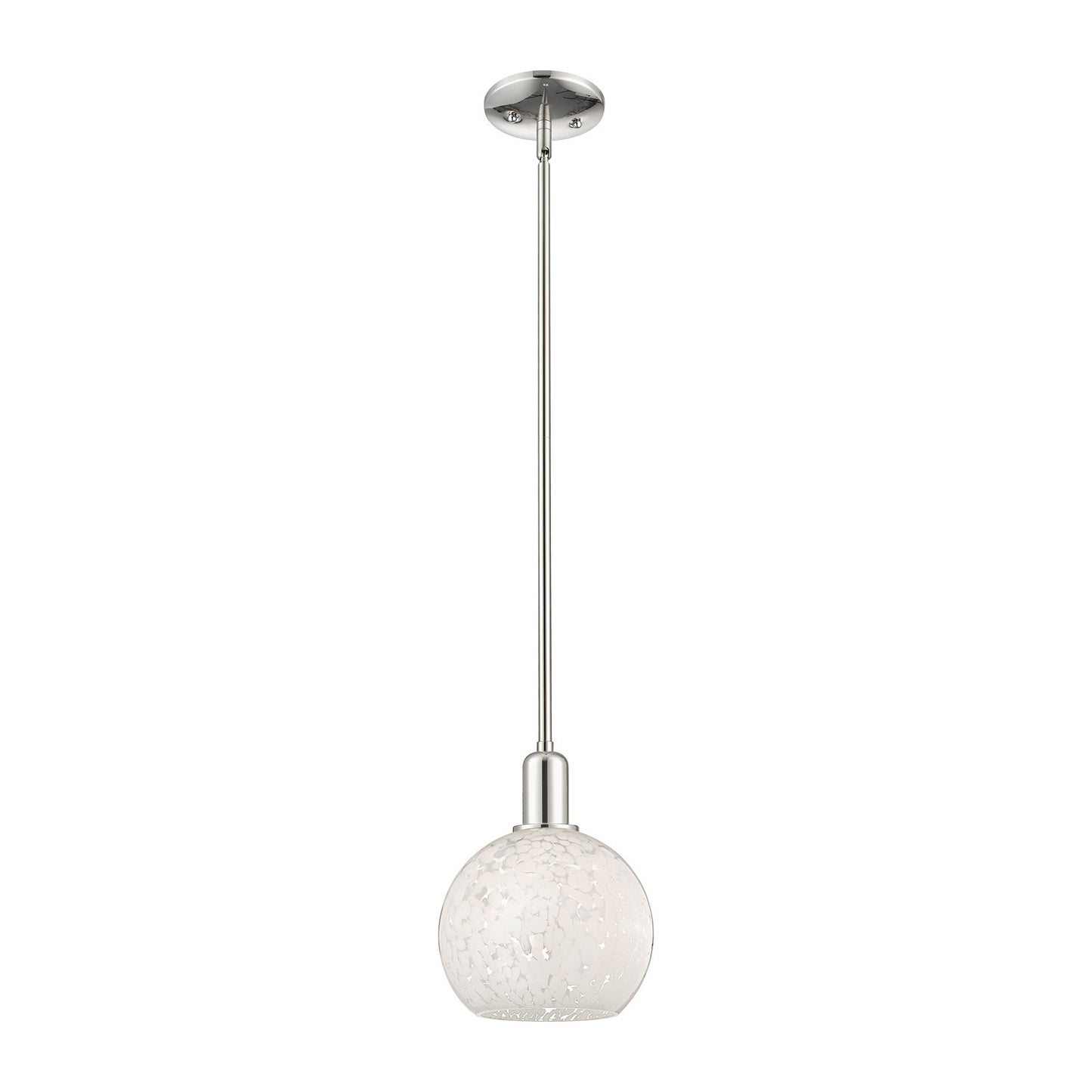 Innovations White Mouchette 8in 1-Light Mini Pendant | Industrial Polished Nickel and White Glass | Kitchen Island & Dining | Model 716-1S-PN-G1216-8WM