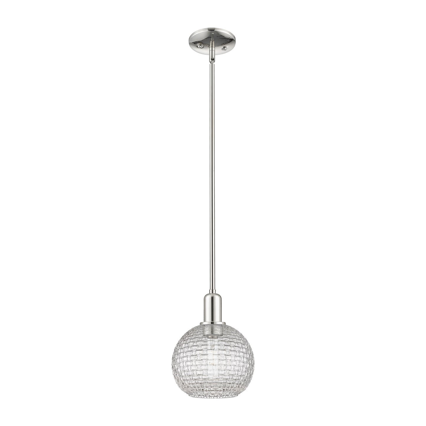 Innovations Athens 8in 1-Light Mini Pendant | Industrial Polished Nickel Steel and Clear Basket Weave Glass | Kitchen Island & | Model 716-1S-PN-G122C-8CL