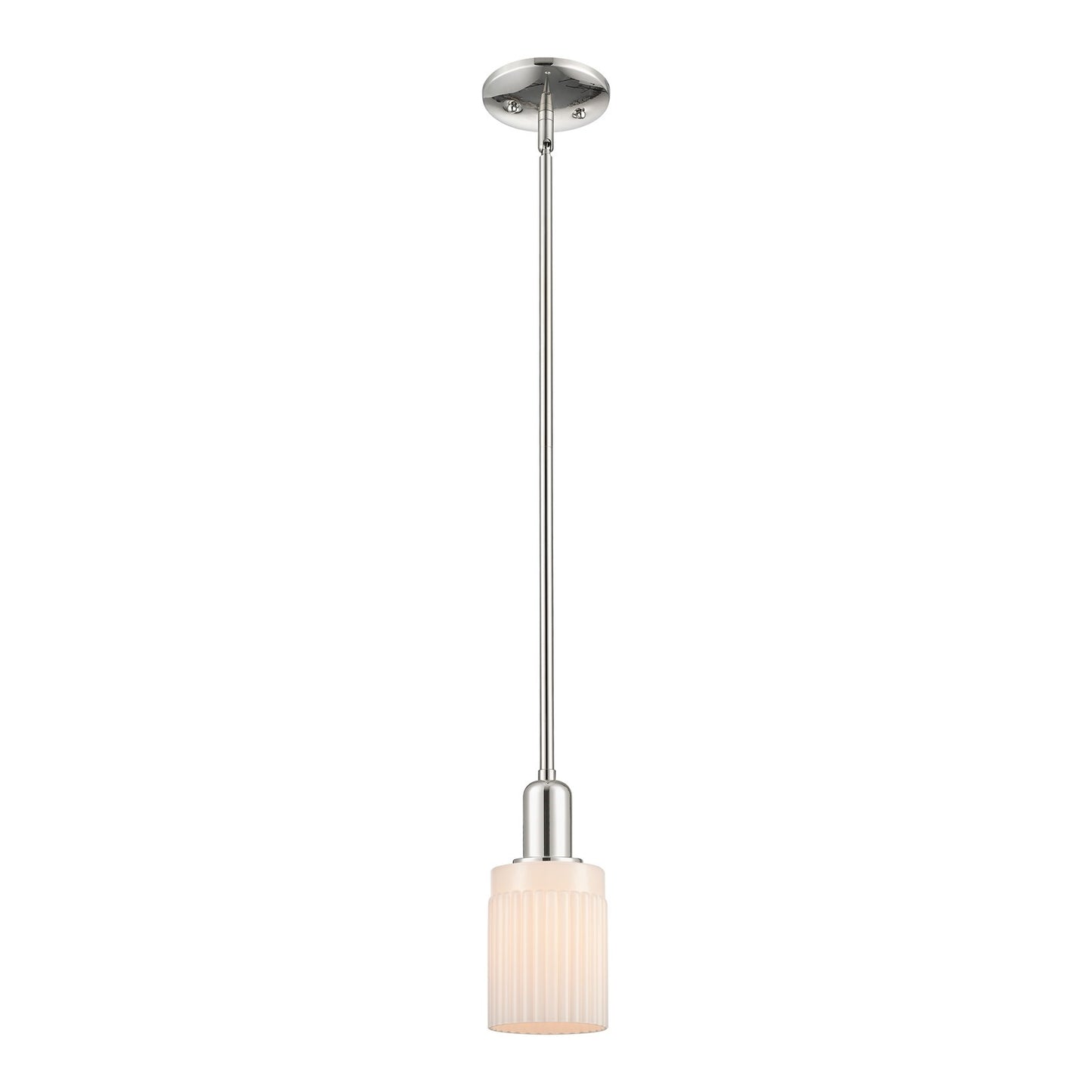Innovations Hadley 4.5in 1-Light Mini Pendant | Industrial Polished Nickel and Matte White Ribbed Glass | Kitchen Island & | Model 716-1S-PN-G341