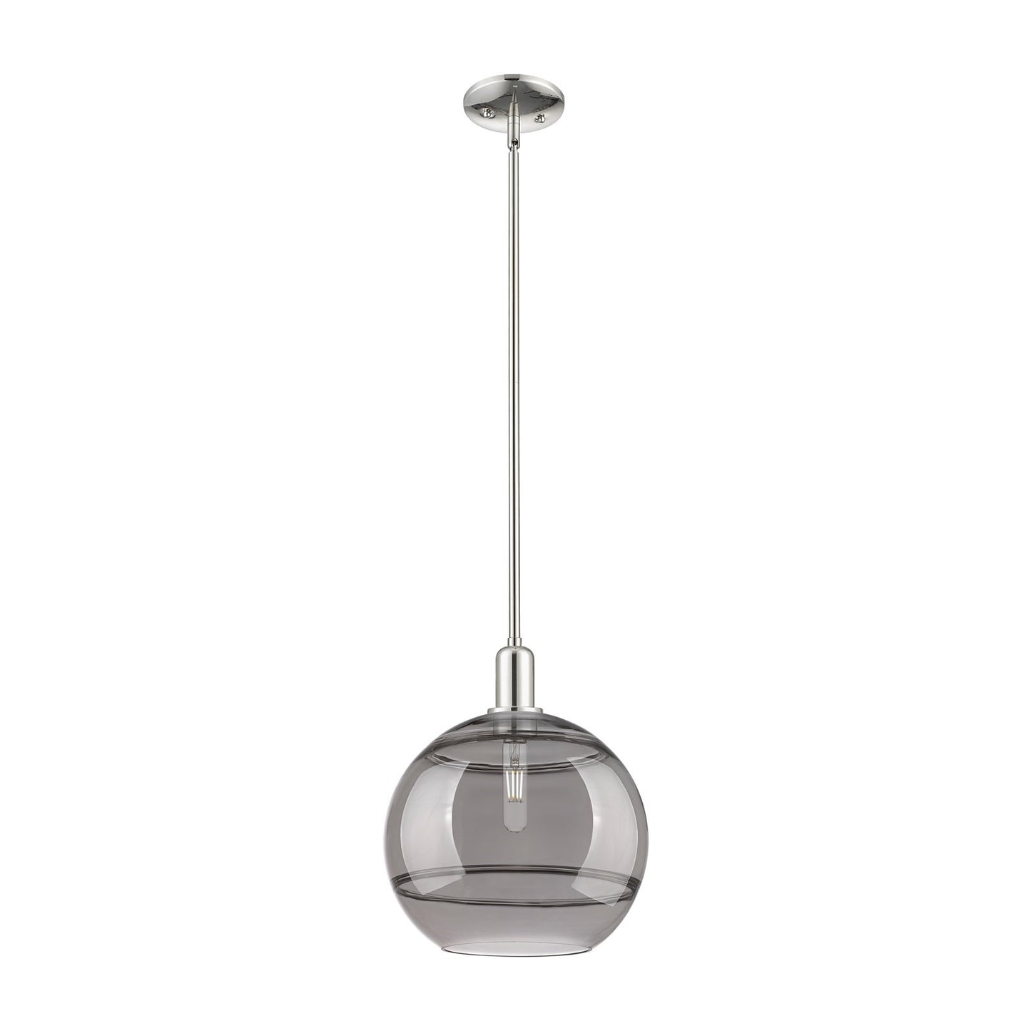 Innovations Rochester 12in 1-Light Mini Pendant | Industrial Polished Nickel and Light Smoke Glass | Kitchen Island & Dining | Model 716-1S-PN-G556-12SM