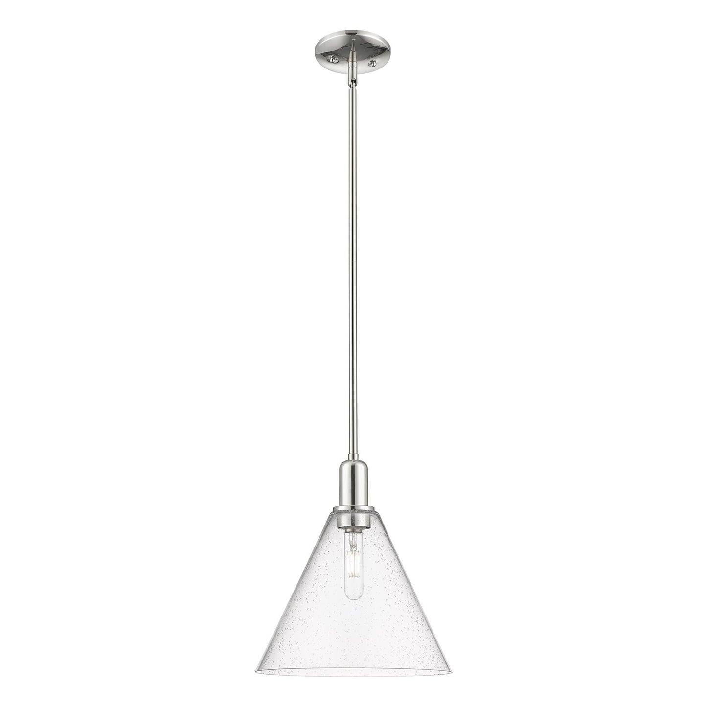 Innovations Berkshire Glass 12in 1-Light Mini Pendant | Industrial Polished Nickel Steel and Seedy Cone Glass | Kitchen Island & | Model 716-1S-PN-GBC-124