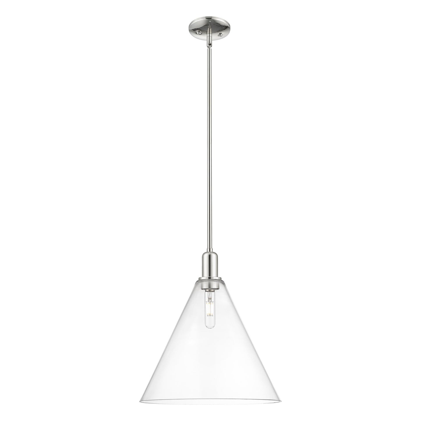 Innovations Berkshire Glass 16in 1-Light Mini Pendant | Industrial Polished Nickel Steel and Clear Cone Glass | Kitchen Island & | Model 716-1S-PN-GBC-162