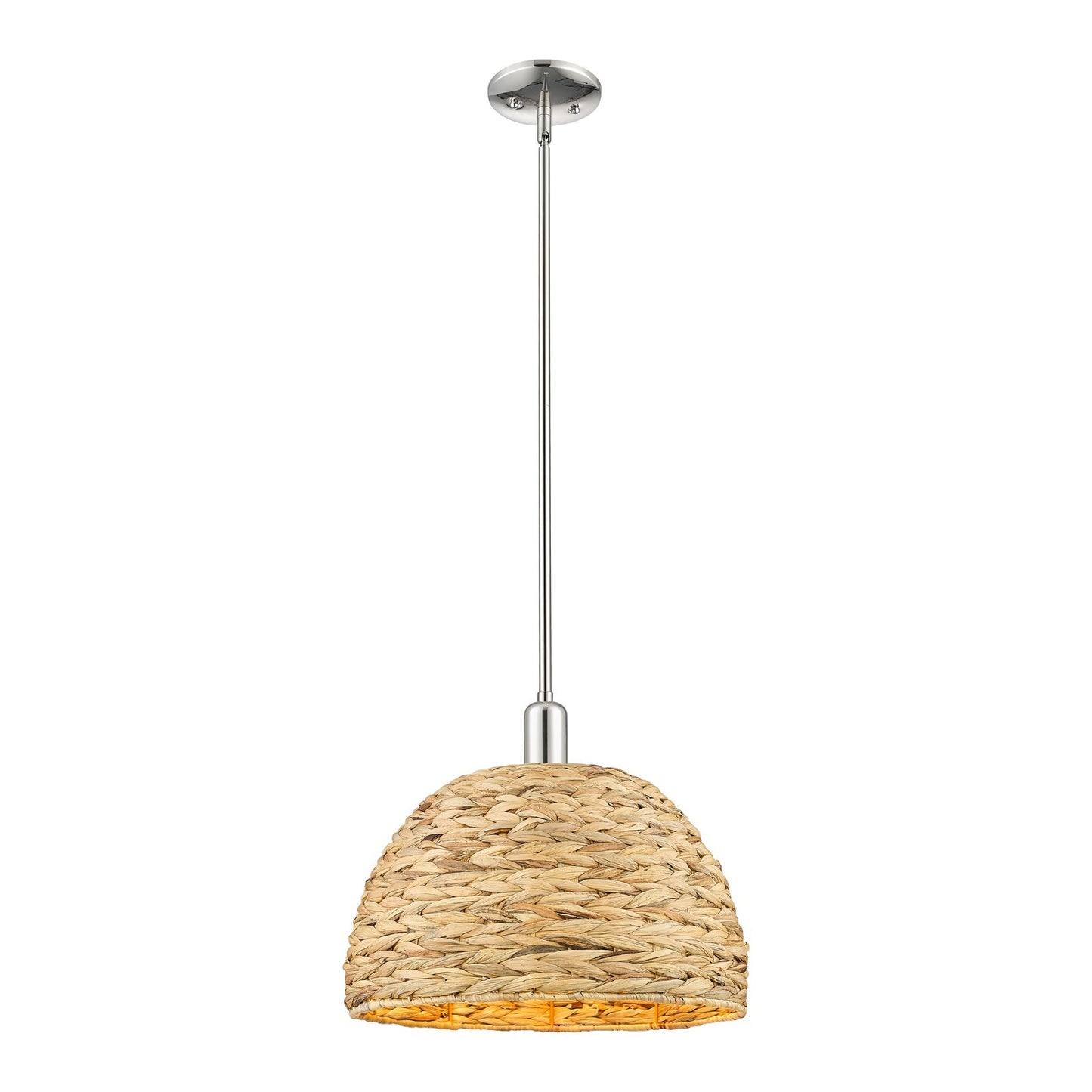 Innovations Arcadia 16in 1-Light Mini Pendant | Industrial Polished Nickel and Natural Rattan | Kitchen Island & Dining Room | Model 716-1S-PN-RBD-16-NAT
