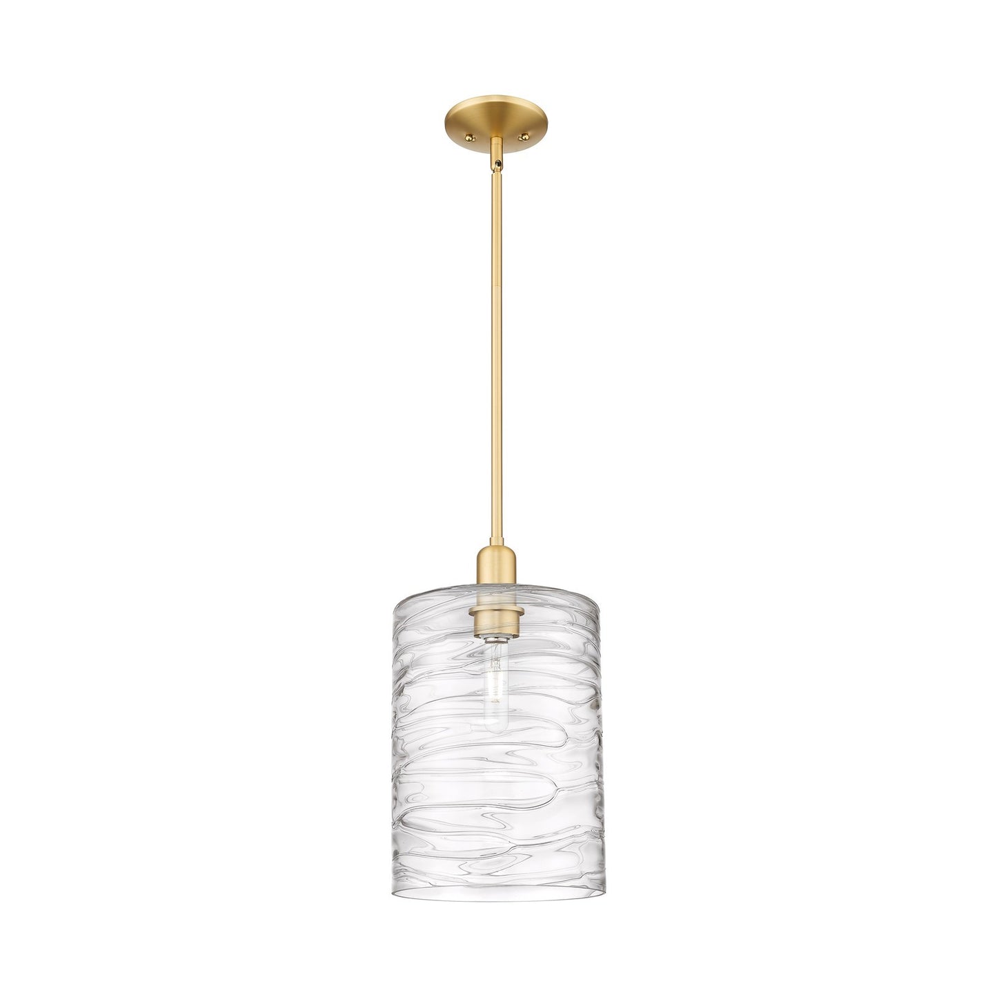 Innovations Cobbleskill 9in 1-Light Mini Pendant | Industrial Satin Gold Steel and Deco Swirl Clear Glass | Kitchen Island & | Model 716-1S-SG-G1113-L