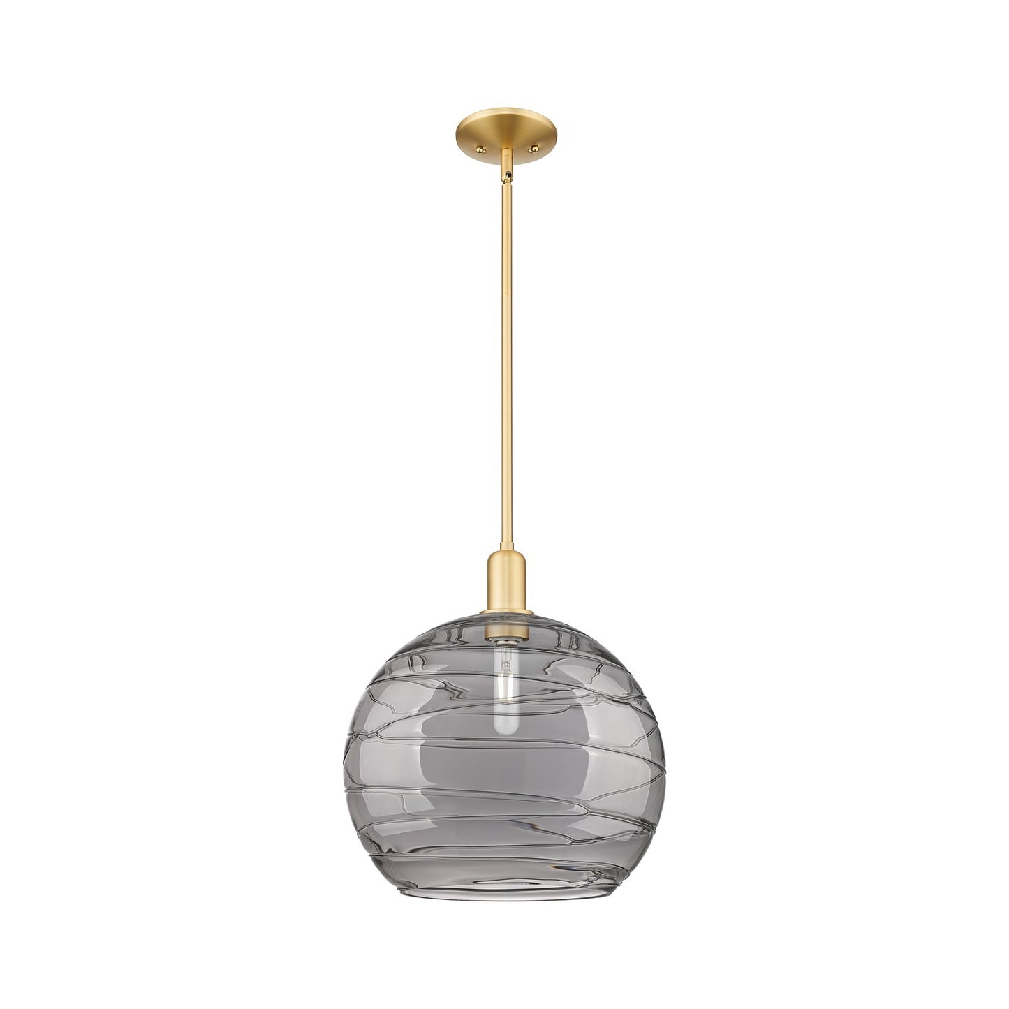 Innovations Athens Deco Swirl 14in 1-Light Mini Pendant | Industrial Satin Gold Steel and Light Smoke Glass | Kitchen Island | Model 716-1S-SG-G1213-14SM