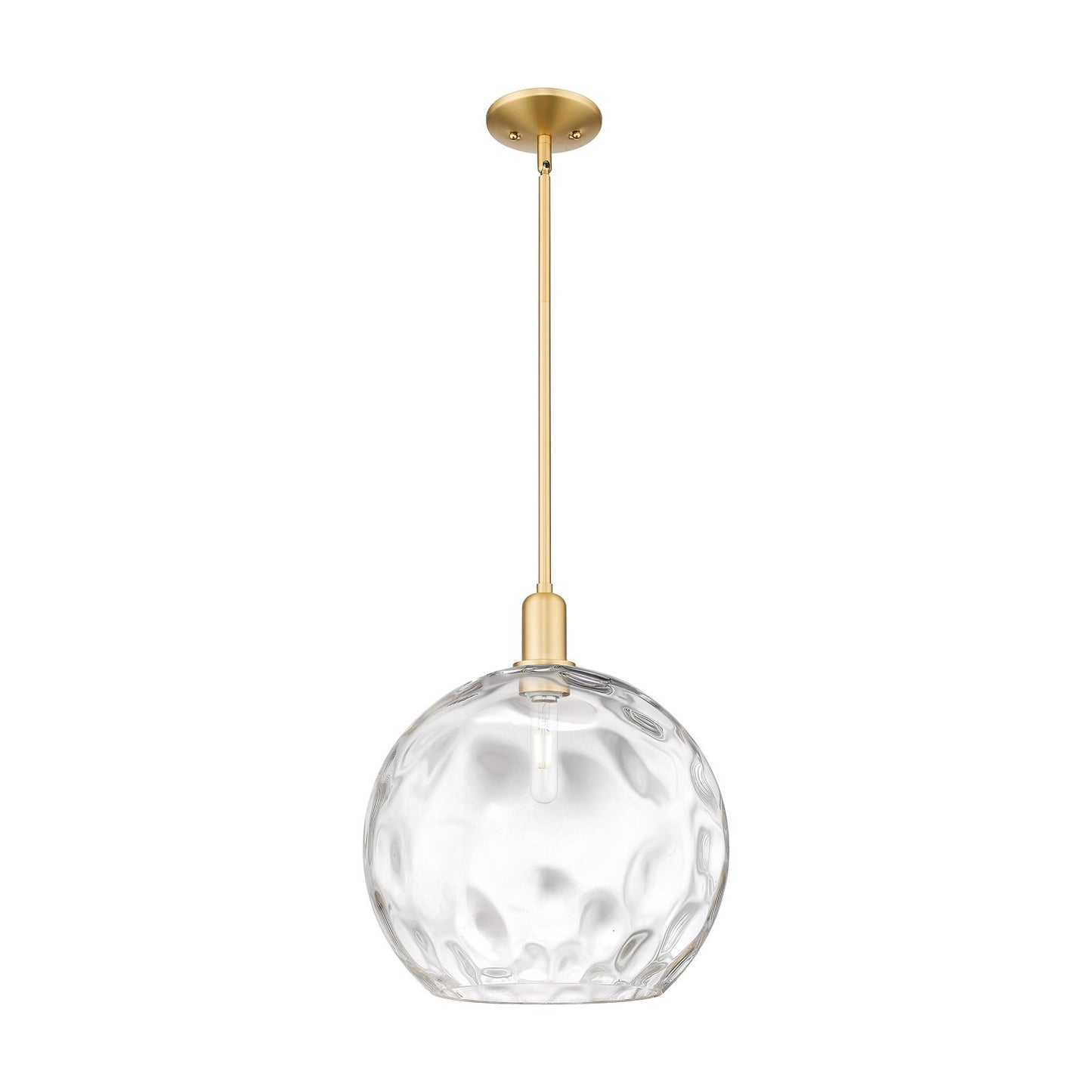 Innovations Athens Water Glass 13in 1-Light Mini Pendant | Industrial Satin Gold Steel and Clear Water Glass | Kitchen Island & | Model 716-1S-SG-G1215-14