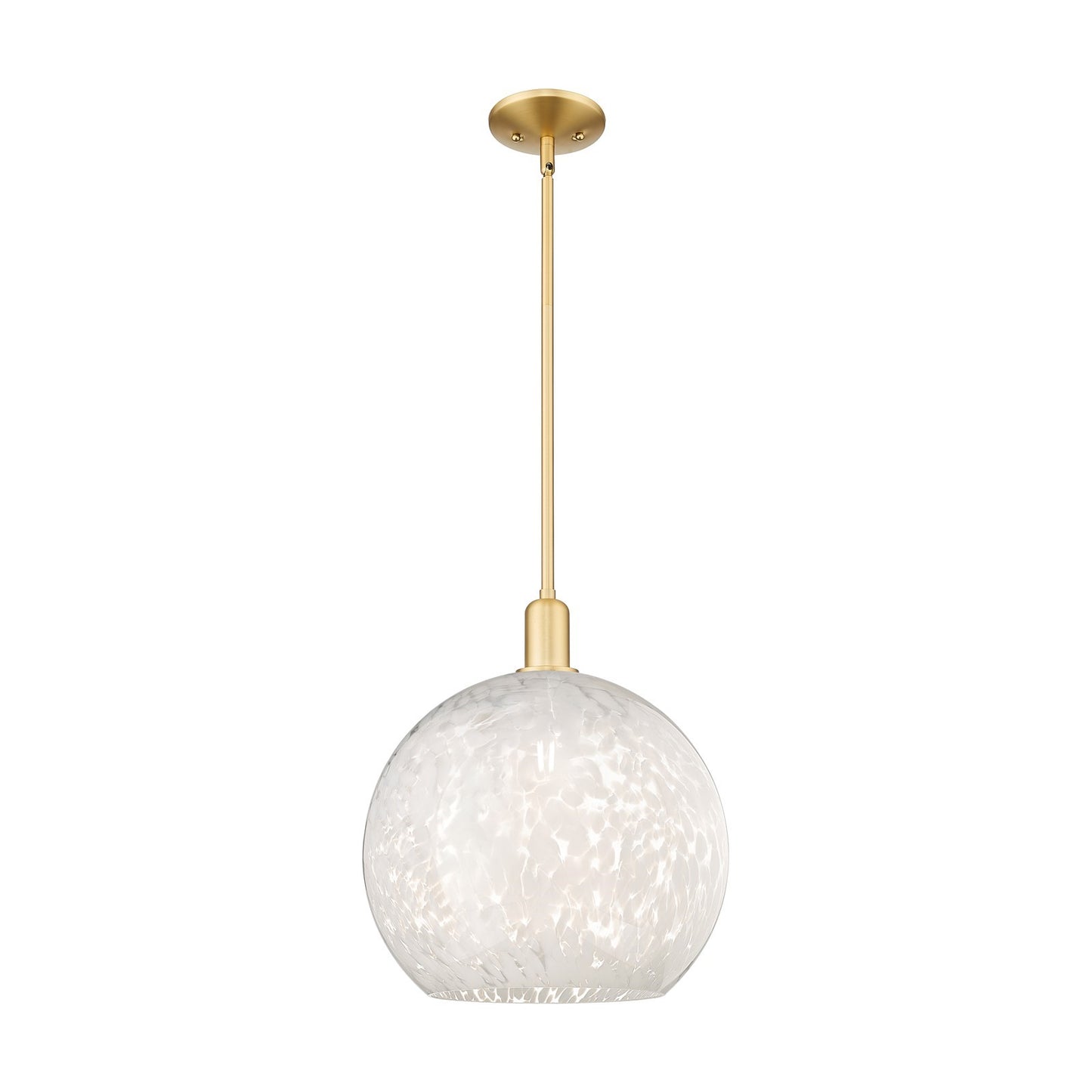 Innovations Lighting White Mouchette 14in 1-Light Mini Pendant | Industrial Satin Gold Steel and White Mouchette Glass | Model 716-1S-SG-G1216-14WM