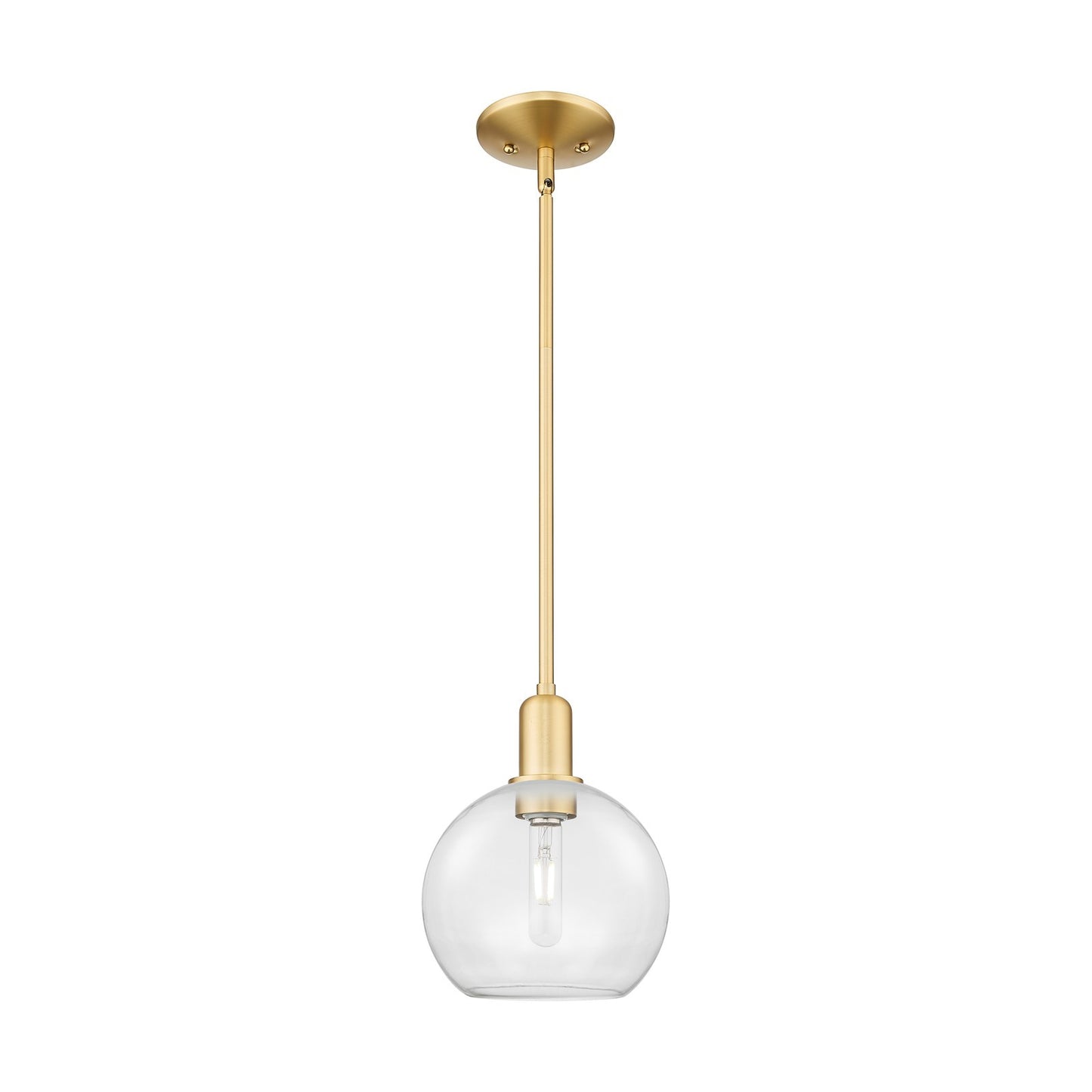 Innovations Athens 8in 1-Light Mini Pendant | Industrial Satin Gold Steel and Clear Glass | Kitchen Island & Dining Room | 8 x 8 | Model 716-1S-SG-G122-8