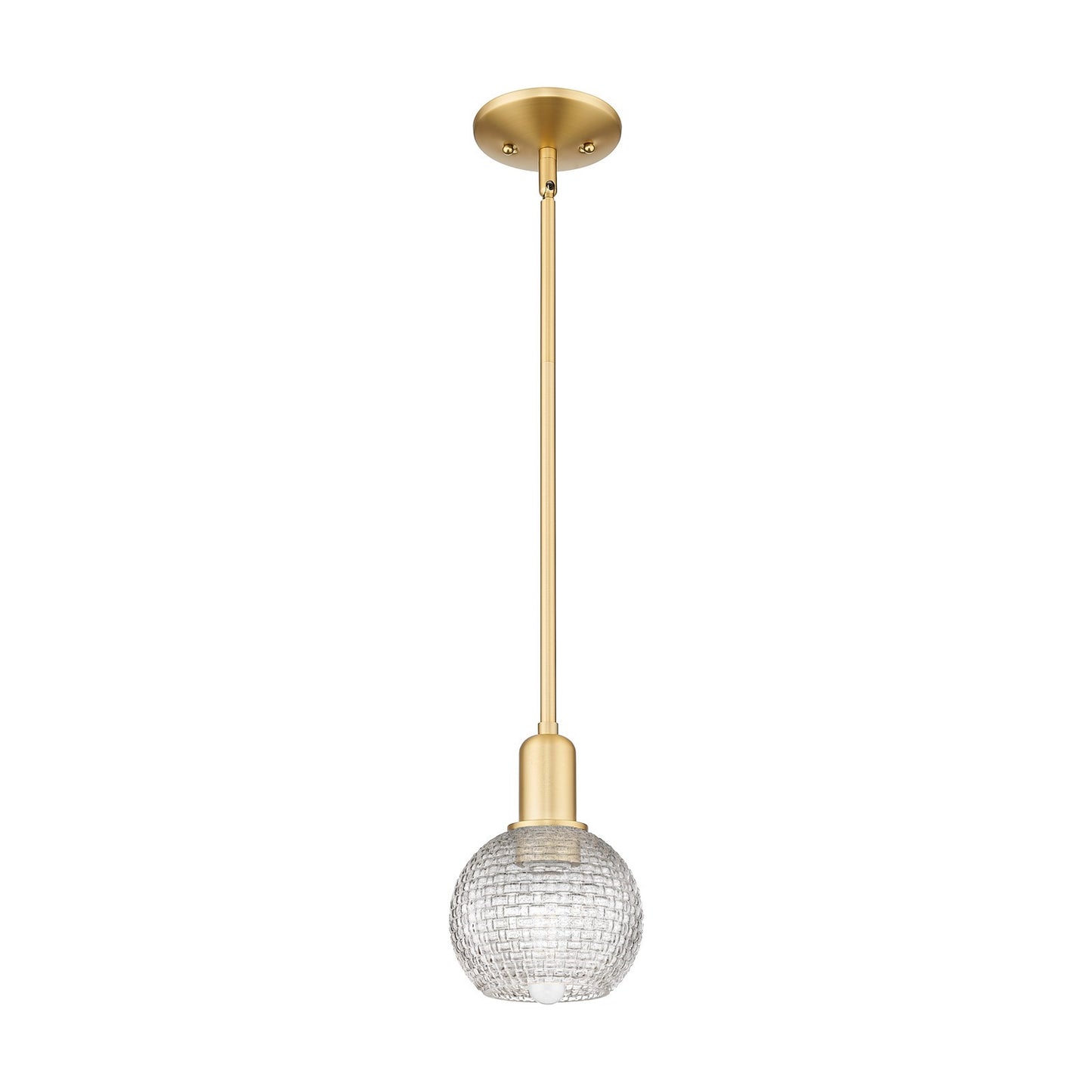 Innovations Athens 6in 1-Light Mini Pendant | Industrial Satin Gold Steel and Clear Basket Weave Glass | Kitchen Island & | Model 716-1S-SG-G122C-6CL