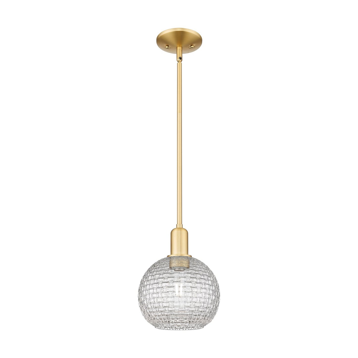 Innovations Athens 8in 1-Light Mini Pendant | Industrial Satin Gold Steel and Clear Basket Weave Glass | Kitchen Island & | Model 716-1S-SG-G122C-8CL