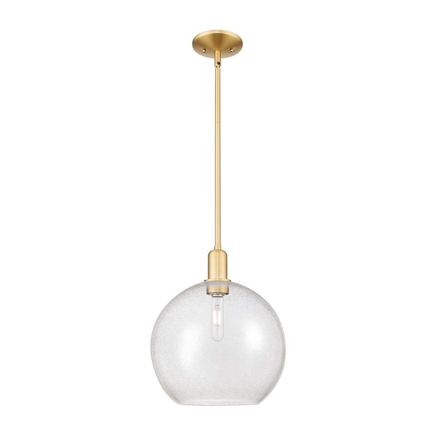 Innovations Athens 12in 1-Light Mini Pendant | Industrial Satin Gold Steel and Seedy Glass | Kitchen Island & Dining Room | Model 716-1S-SG-G124-12