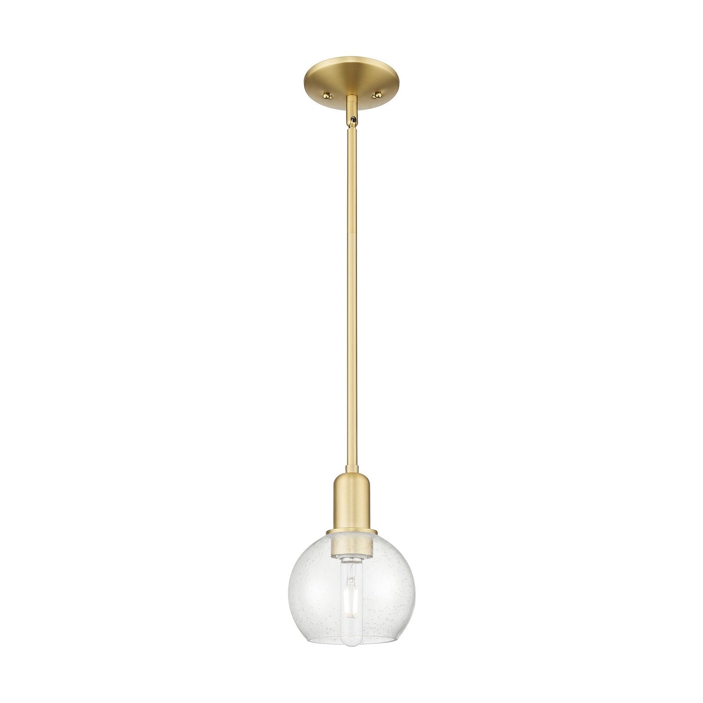 Innovations Athens 6in 1-Light Mini Pendant | Industrial Satin Gold Steel and Seedy Glass | Kitchen Island & Dining Room | 5.88 x | Model 716-1S-SG-G124-6