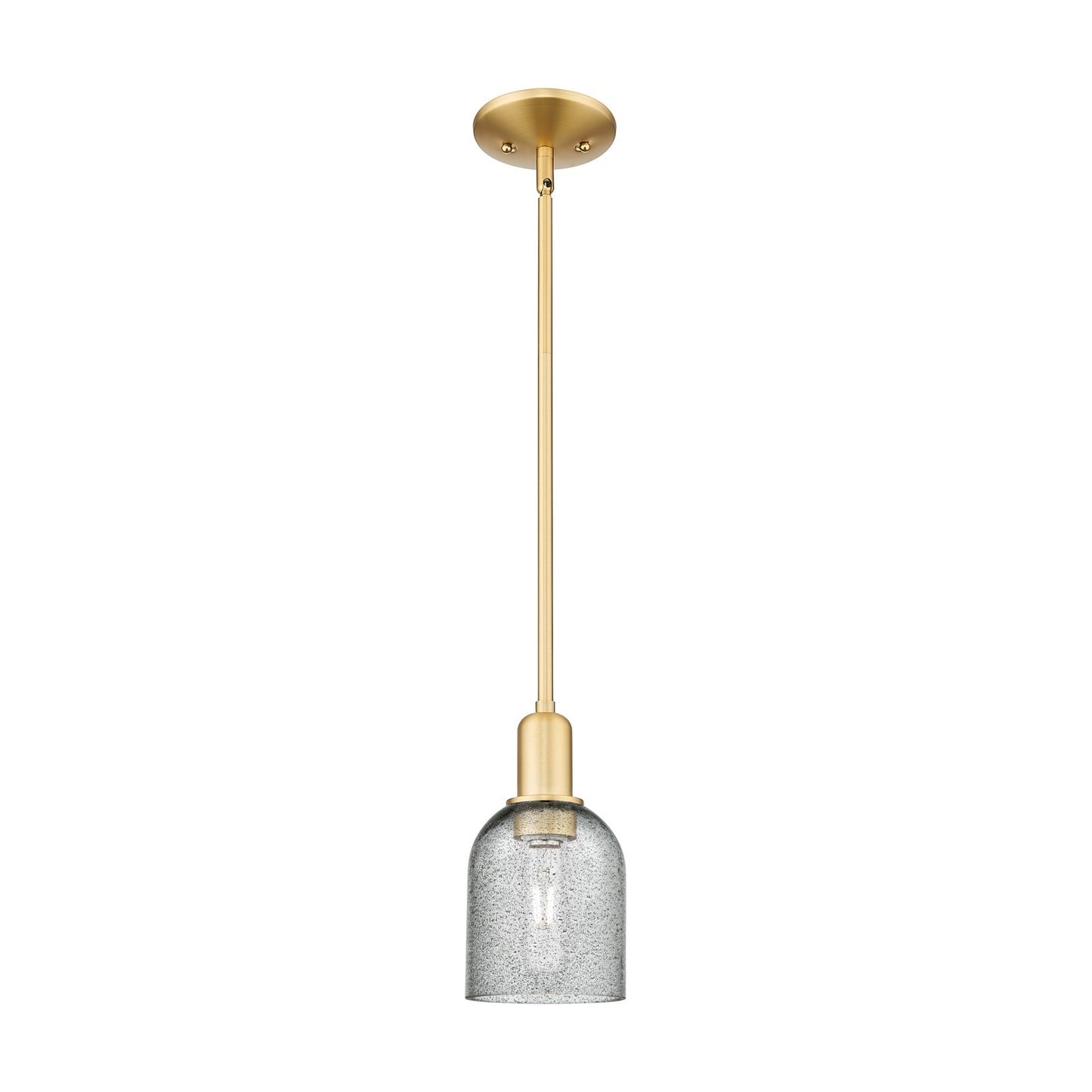 Innovations Caledonia 5in 1-Light Mini Pendant | Industrial Satin Gold Steel and Charcoal Glass | Kitchen Island & Dining Room | 5 | Model 716-1S-SG-G257